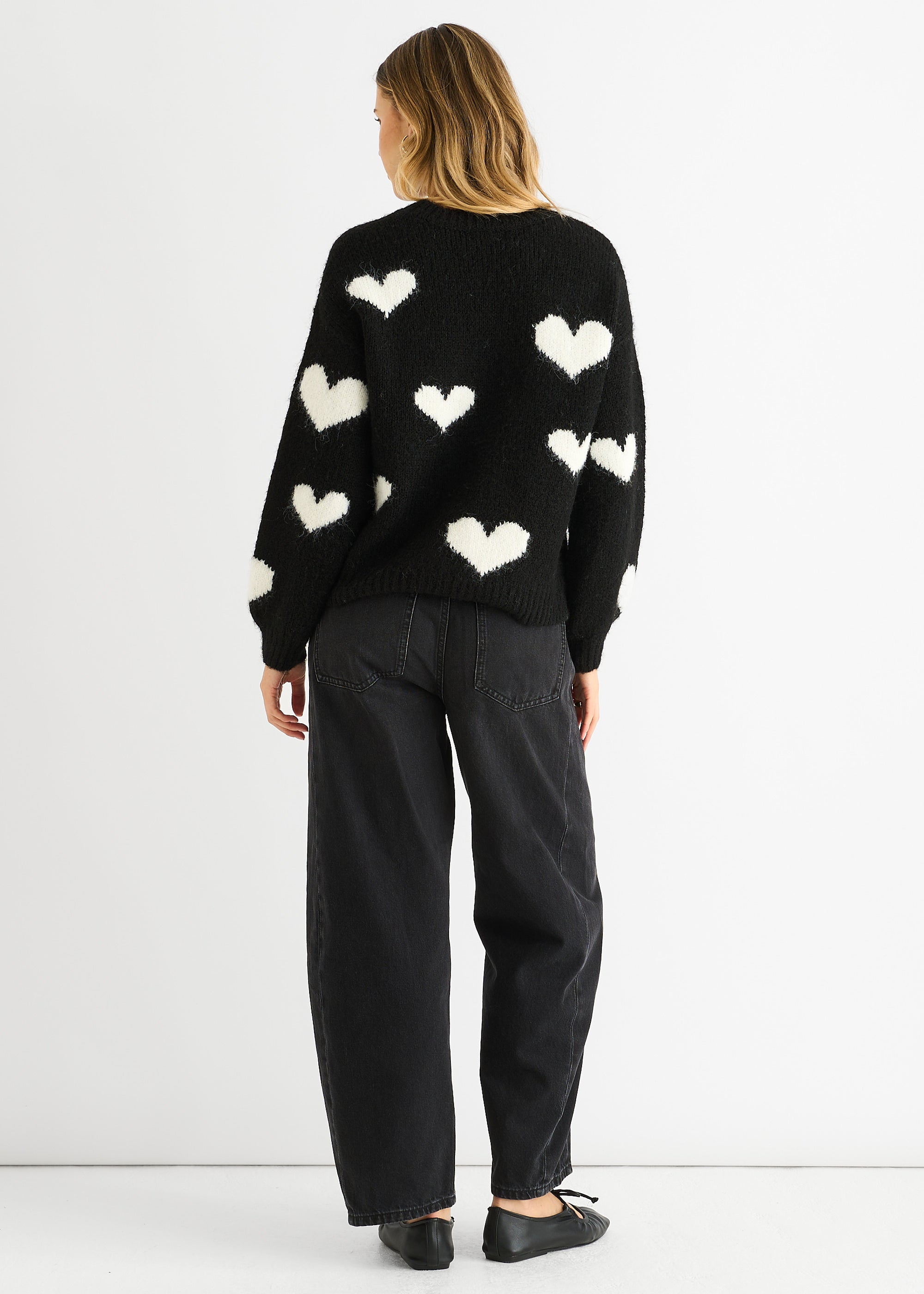 Black Contrast Heart Oversized Knit Jumper