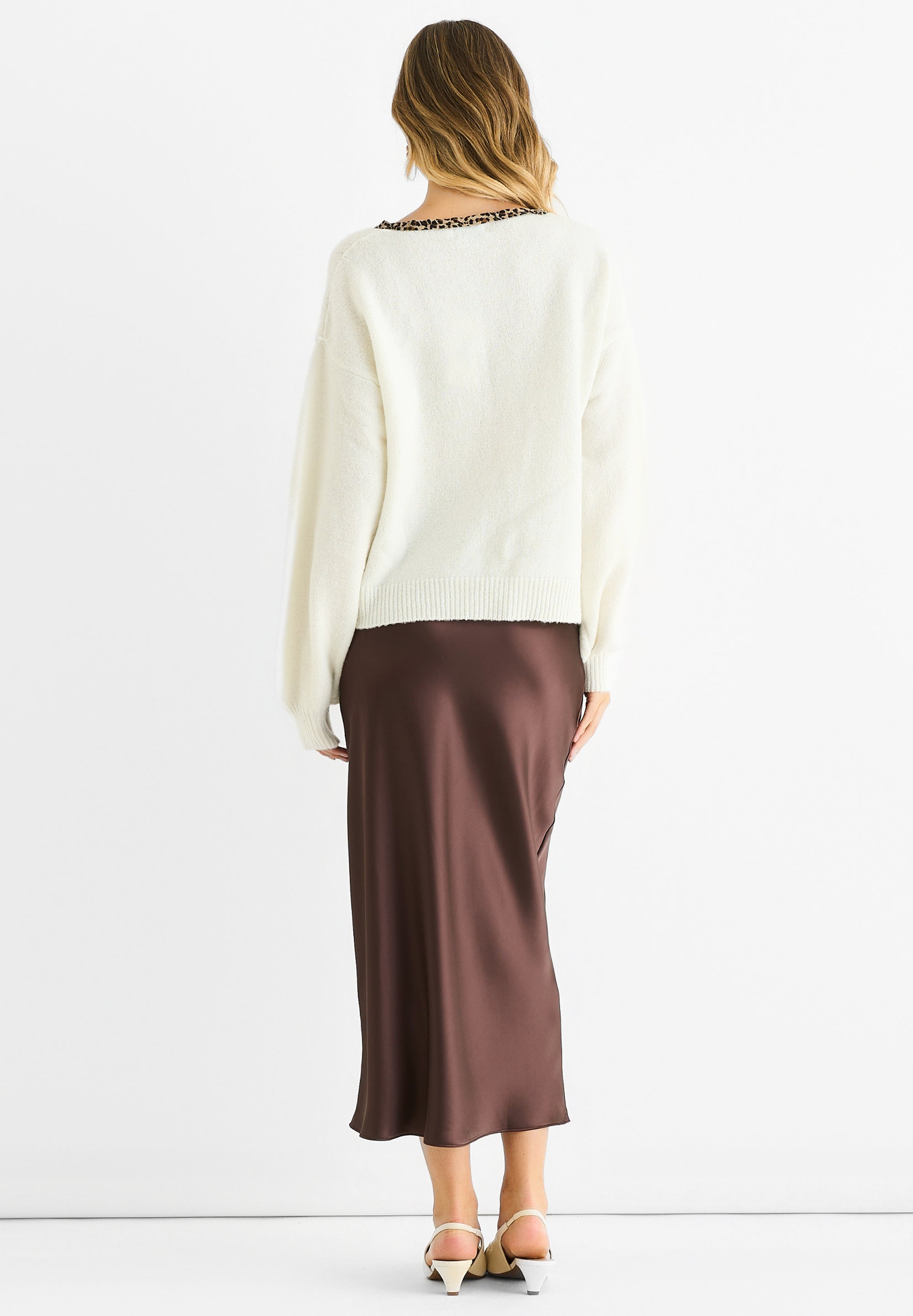 Cream Contrast Animal Tie Oversized Knit Cardigan