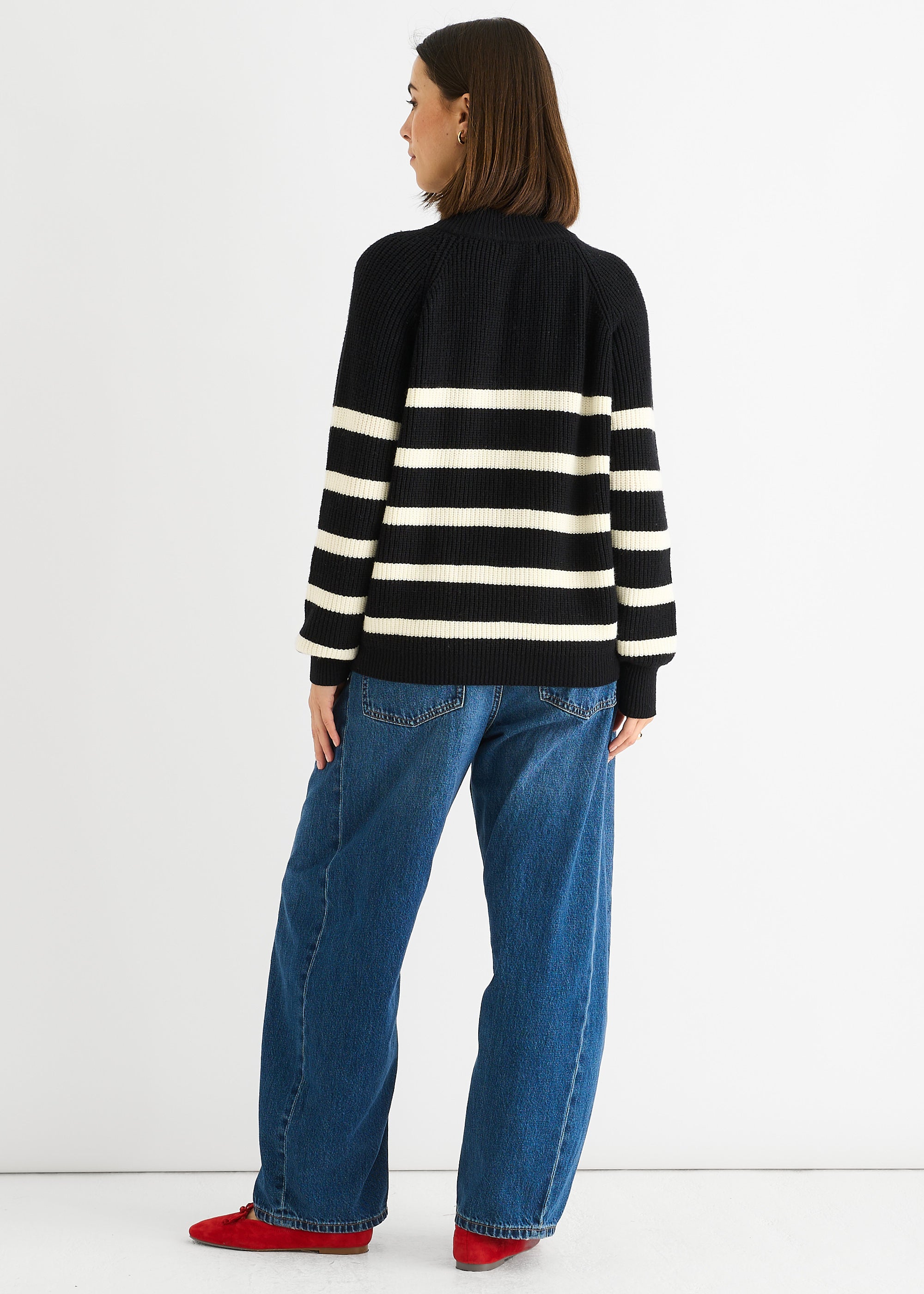 Black Stripe Cable Knit Button Oversized Jumper