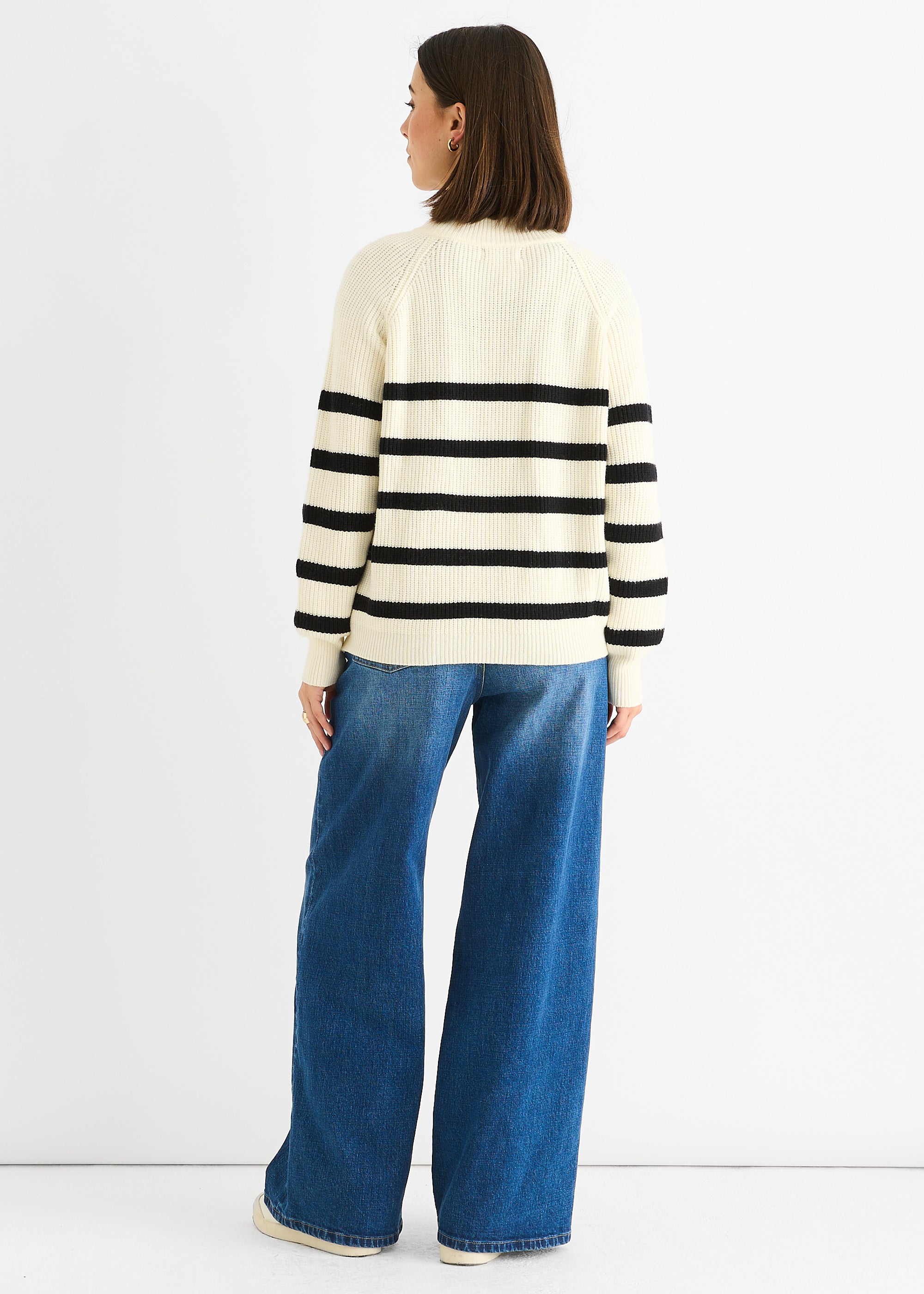 Cream Stripe Cable Knit Button Oversized Jumper