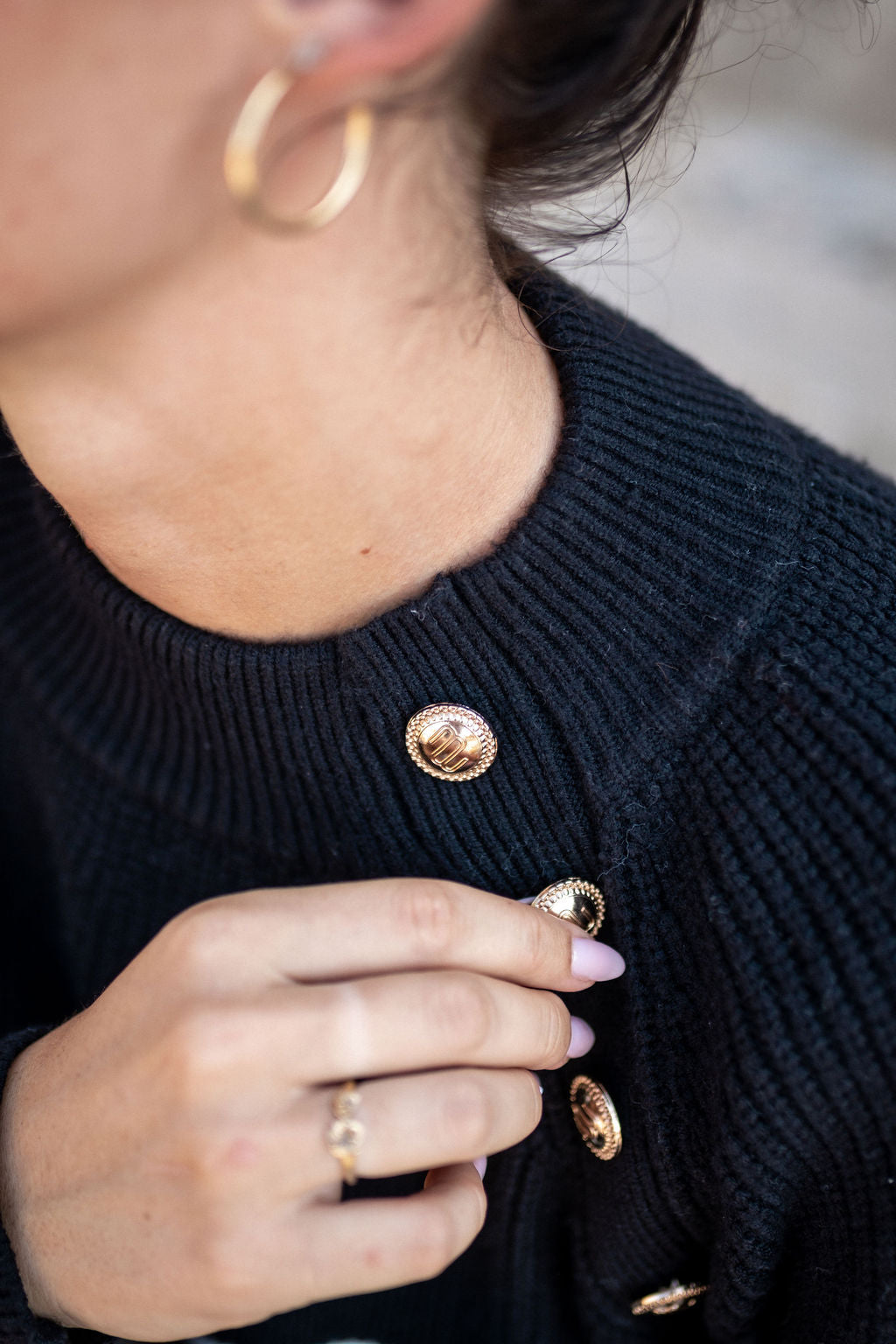Black Stripe Cable Knit Button Oversized Jumper