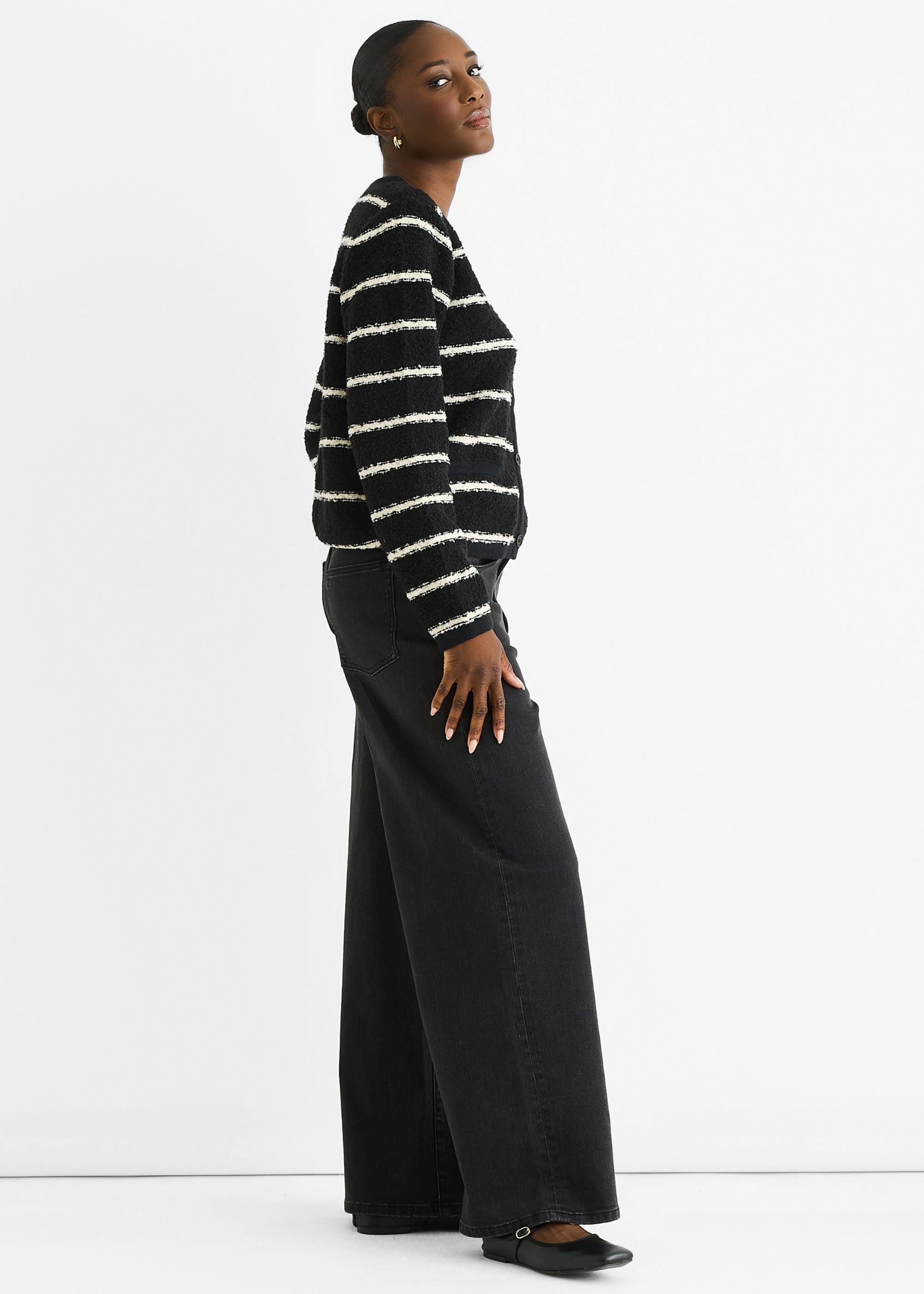 Black Stripe Military Crop Recycle Knit Cardigan
