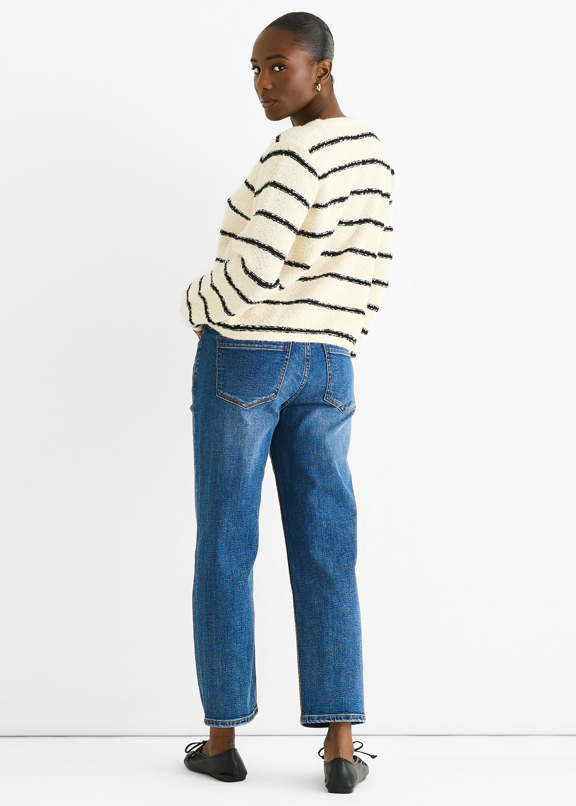 Cream Stripe Military Crop Recycle Knit Cardigan
