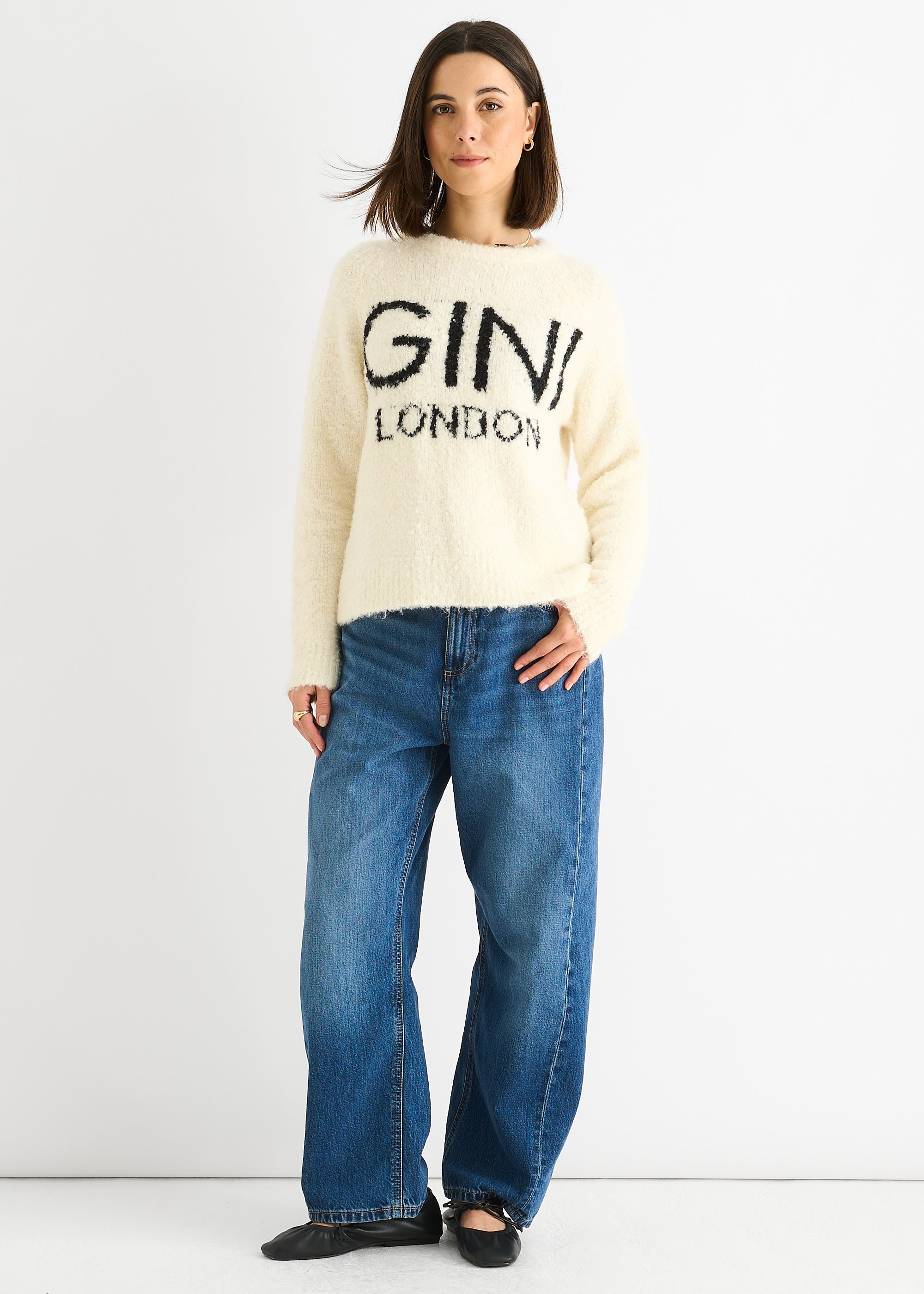 Beige Gini London Fur Loose Recycle Fit Jumper