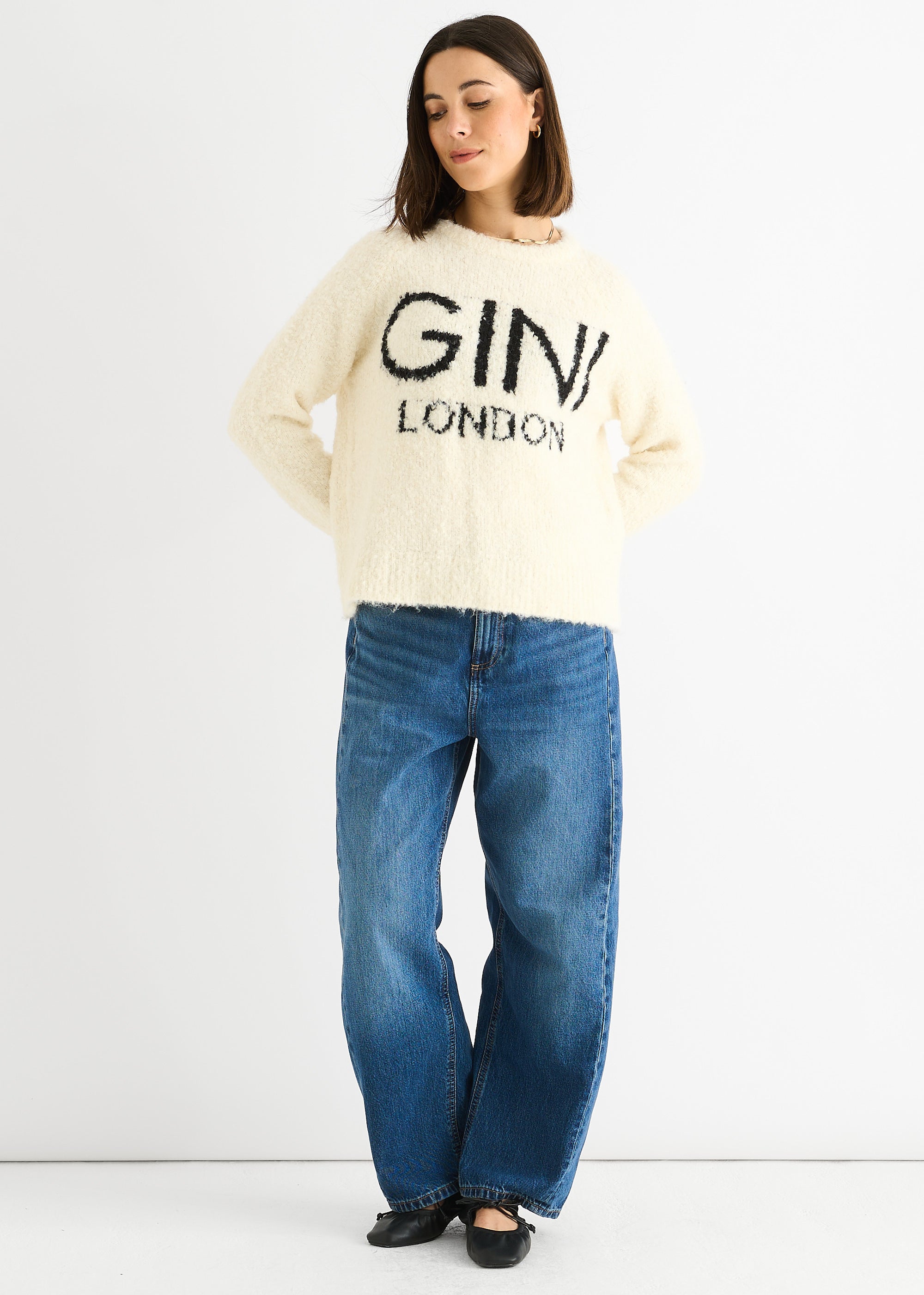 Beige Gini London Fur Loose Recycle Fit Jumper