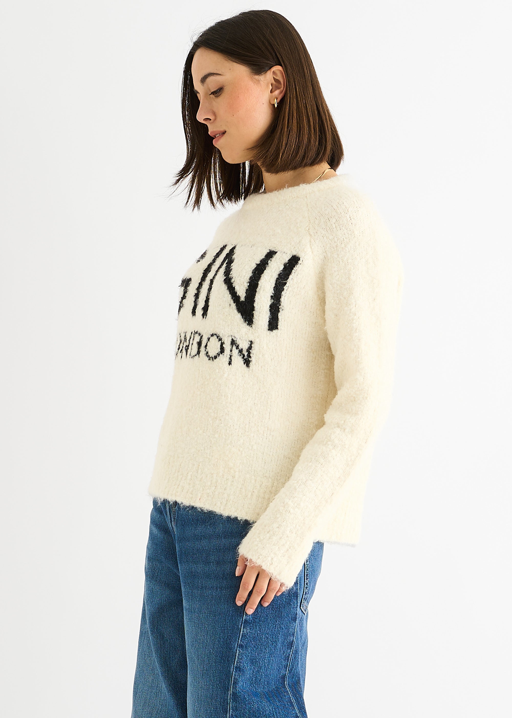 Beige Gini London Fur Loose Recycle Fit Jumper