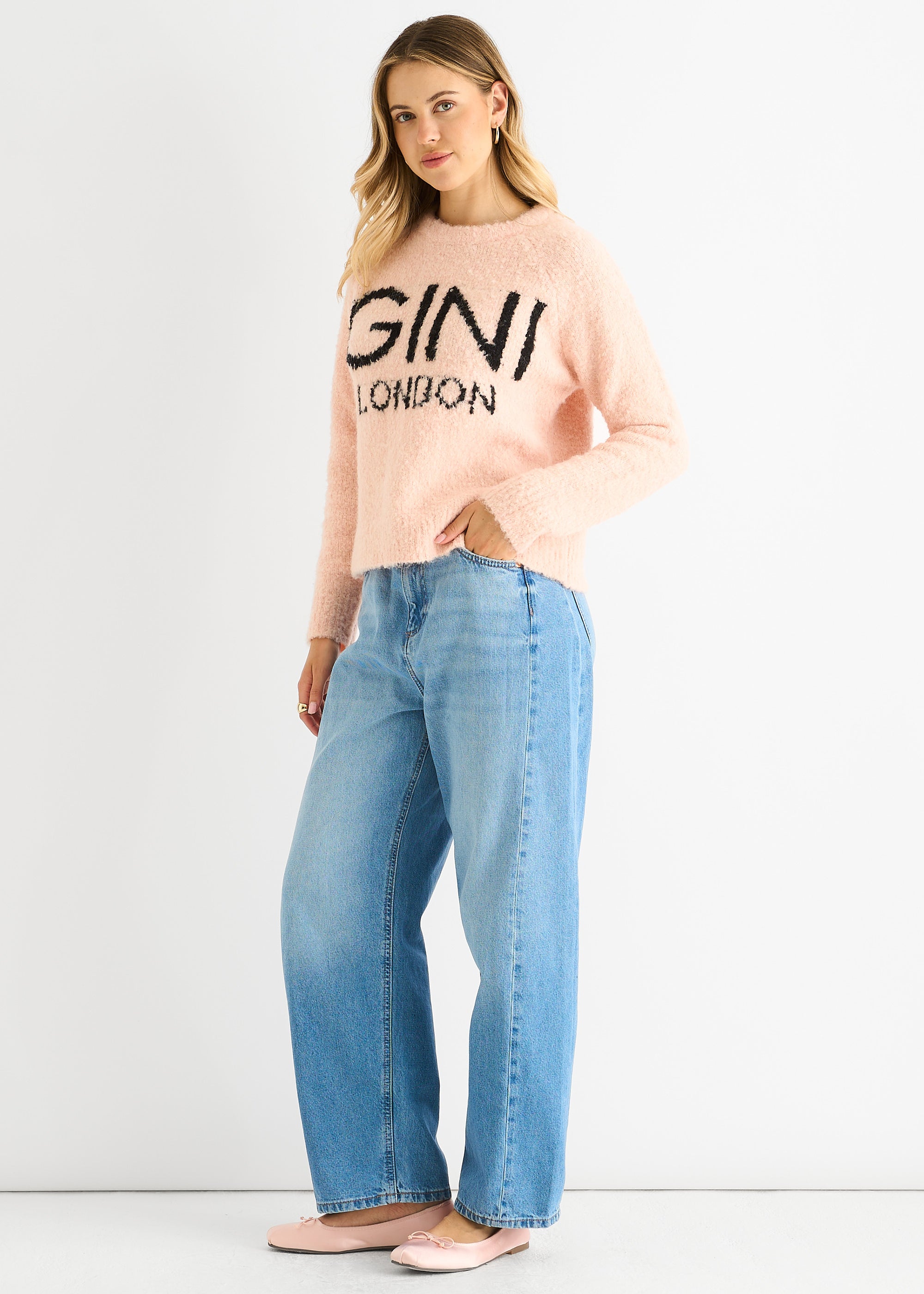 Pink Gini London Fur Loose Recycle Fit Jumper