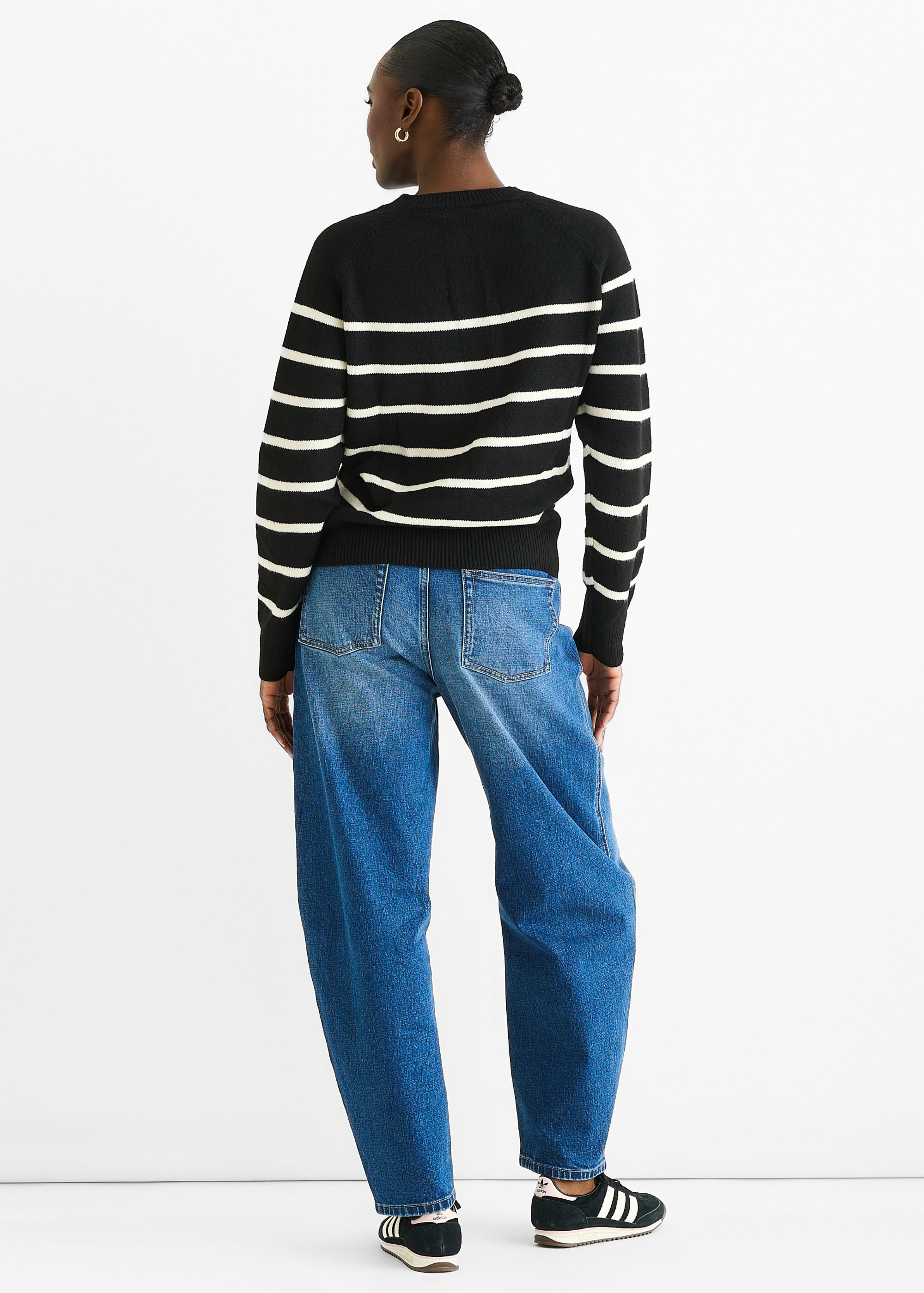 Black Recycle Stripe Button Up Loose Fit Knit Jumper