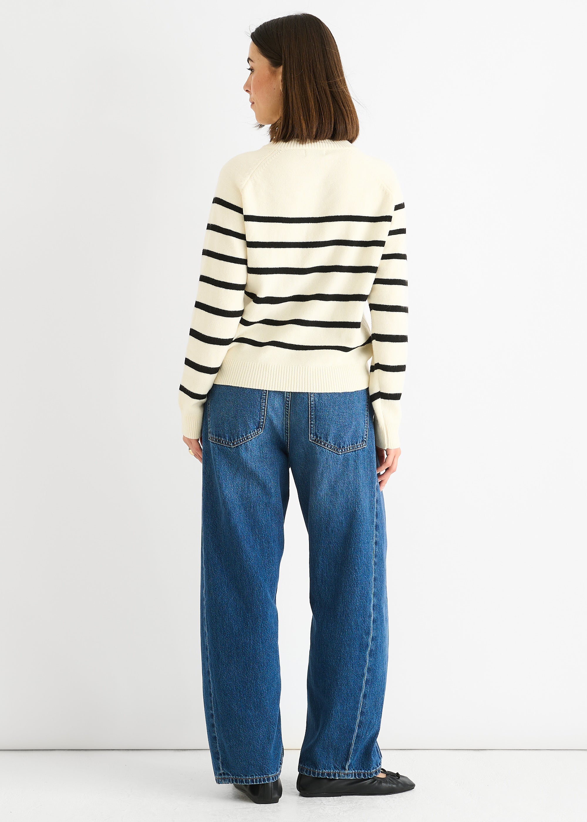Cream Recycle Stripe Button Up Loose Fit Knit Jumper
