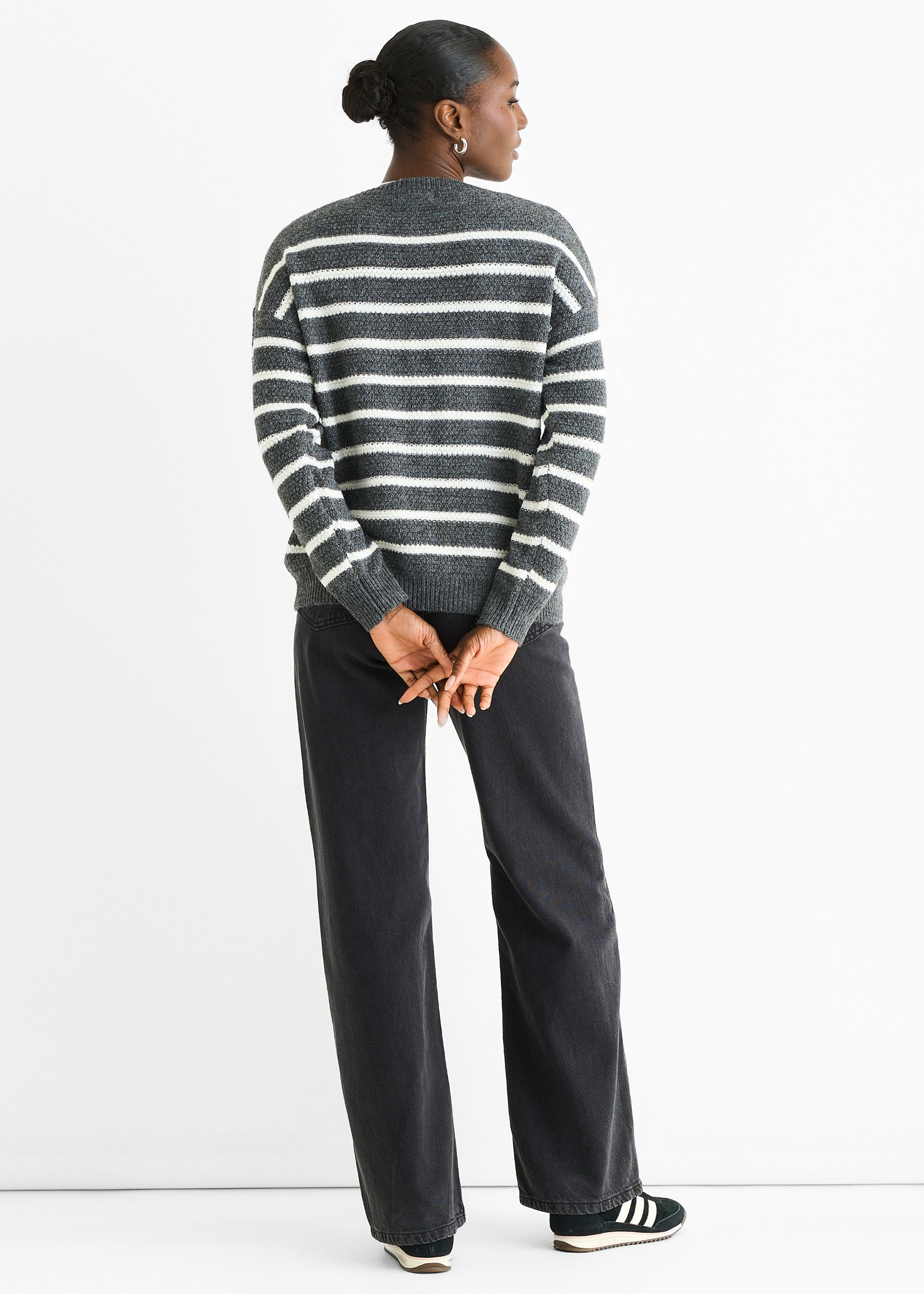 Grey Stripe Chunky Knit Oversized Jumper