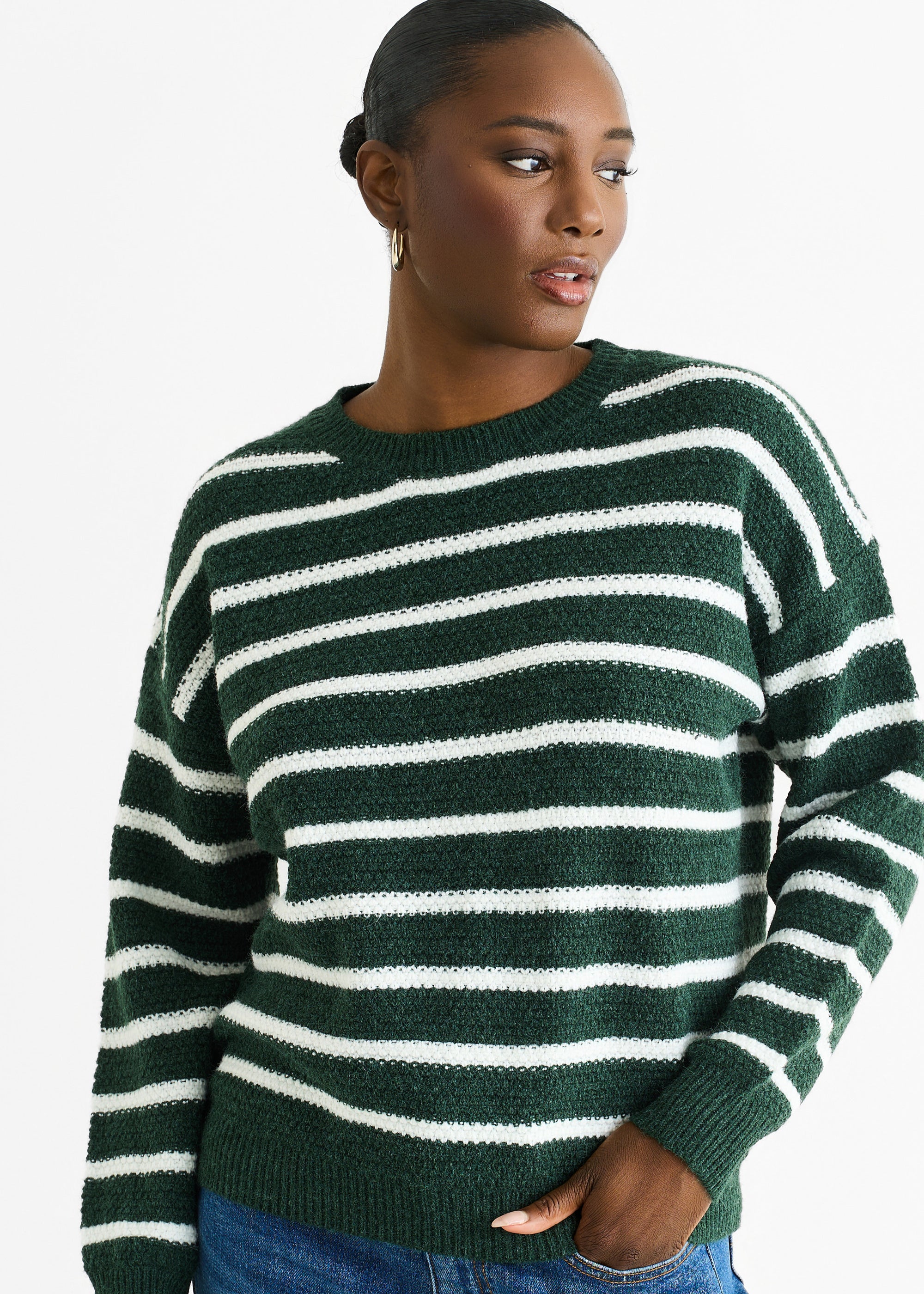 Green Stripe Chunky Knit Oversized Jumper