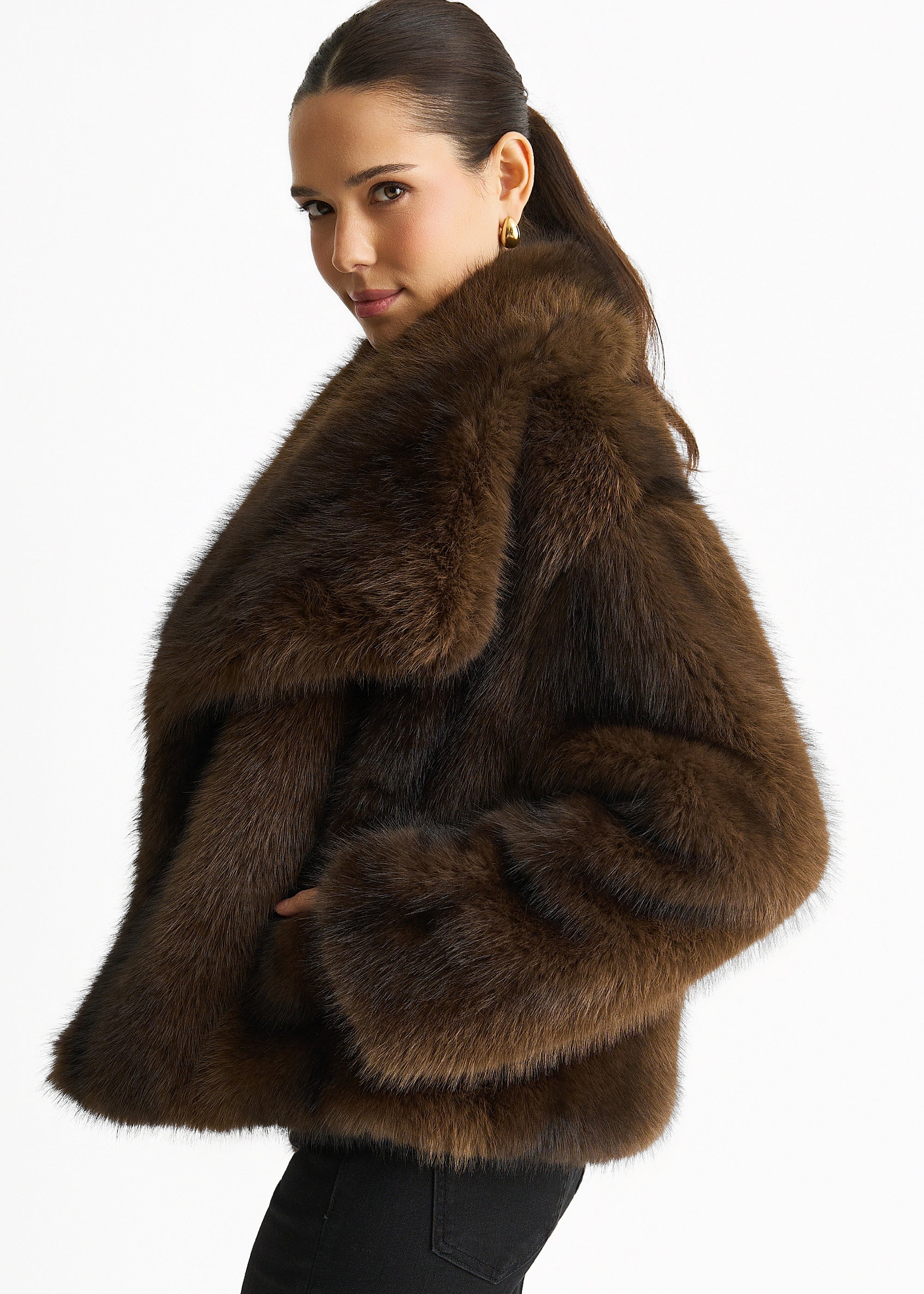 Coffee Ombre Lapel Faux Fur Jacket