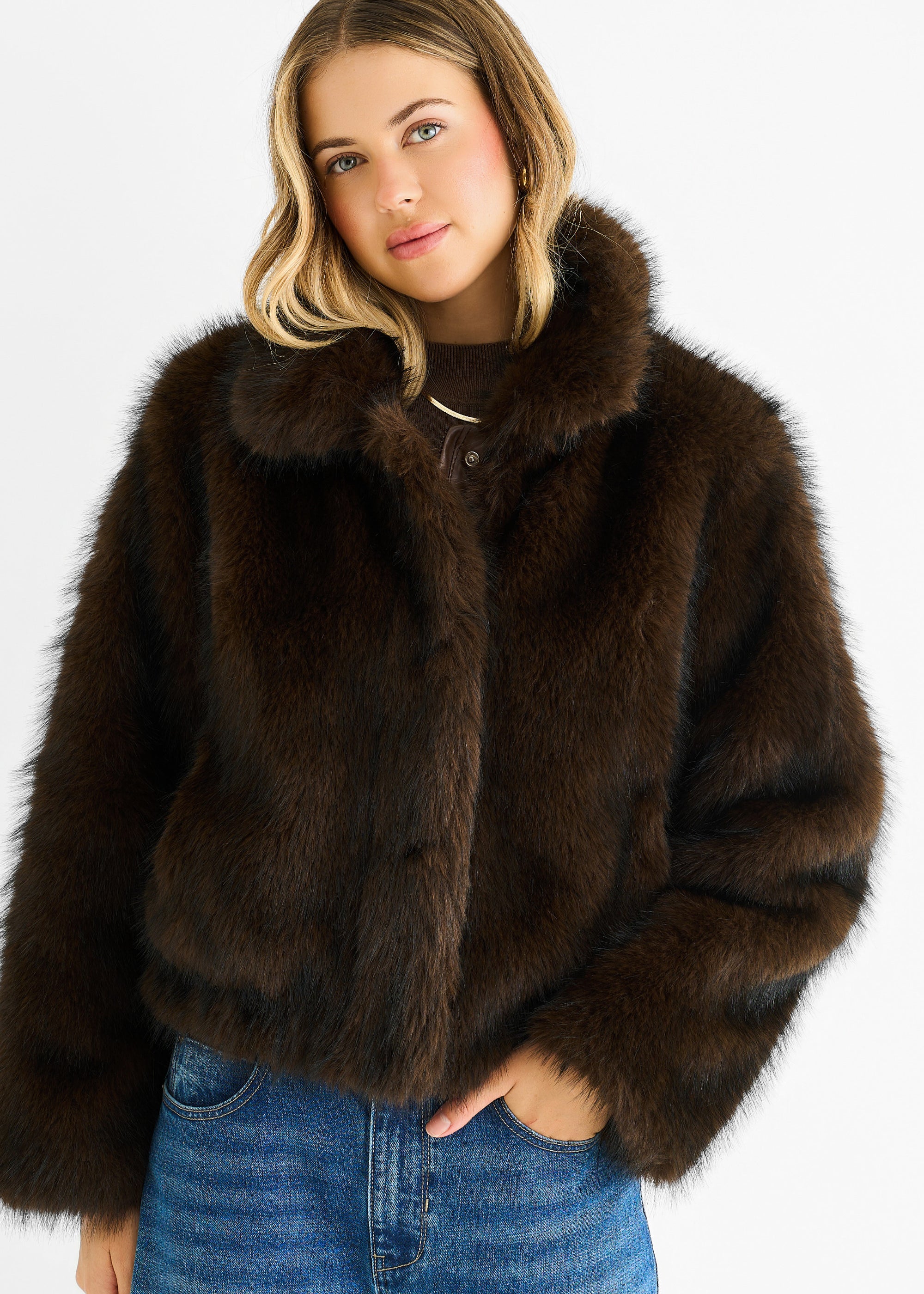 Coffee Premium Ombre  Faux Fur Jacket