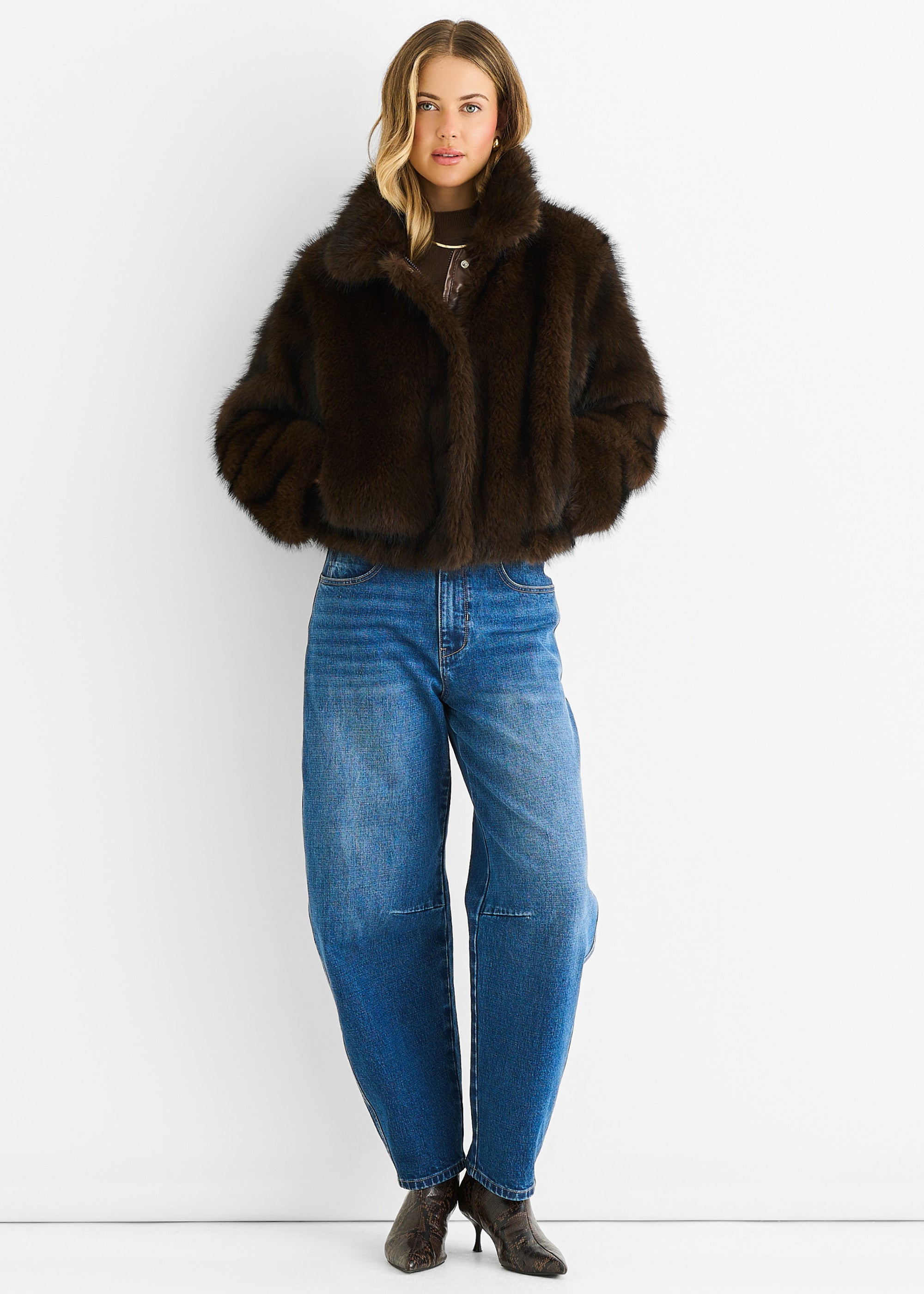 Coffee Premium Ombre  Faux Fur Jacket