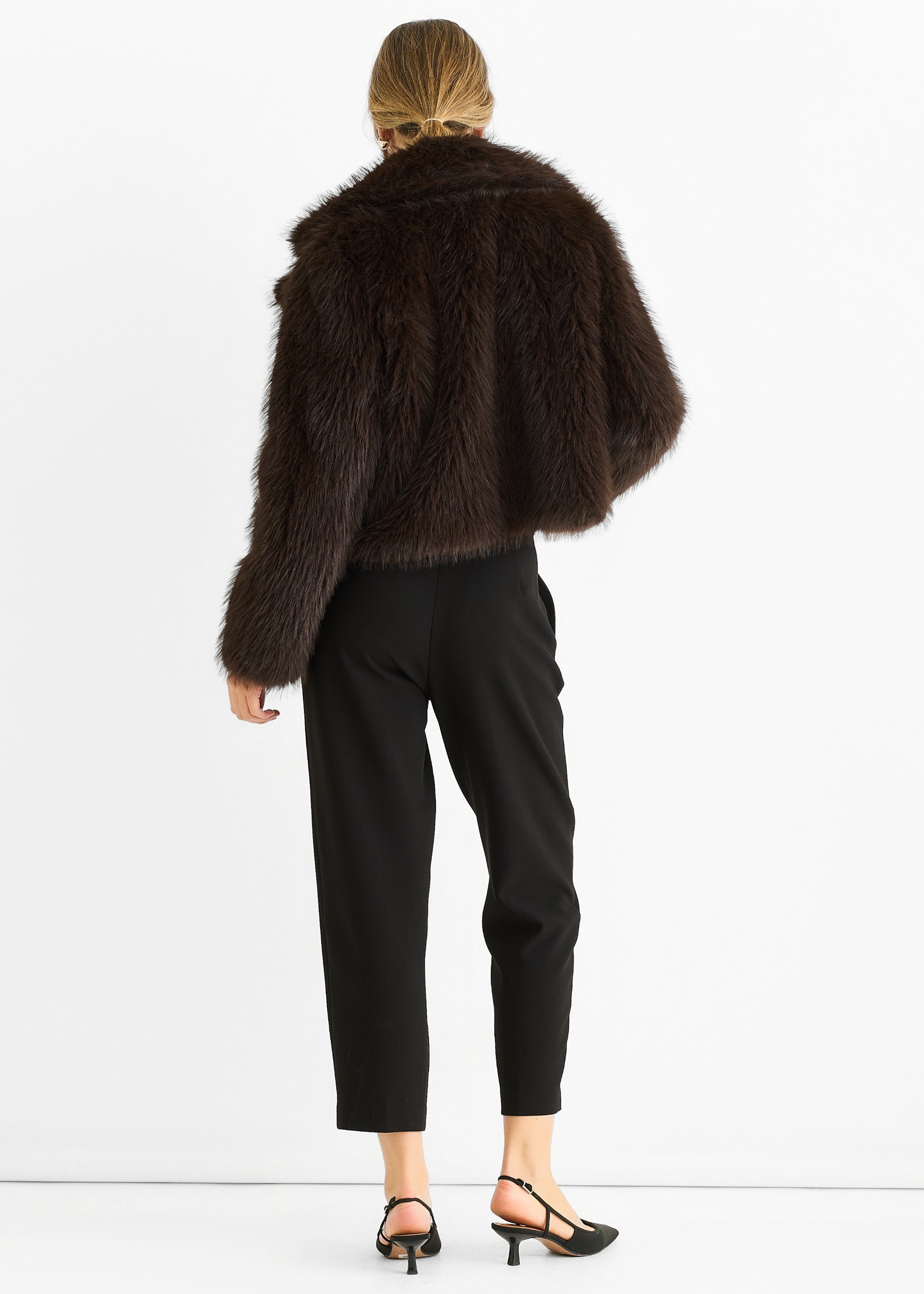 Chocolate Faux fur lapel Short jacket