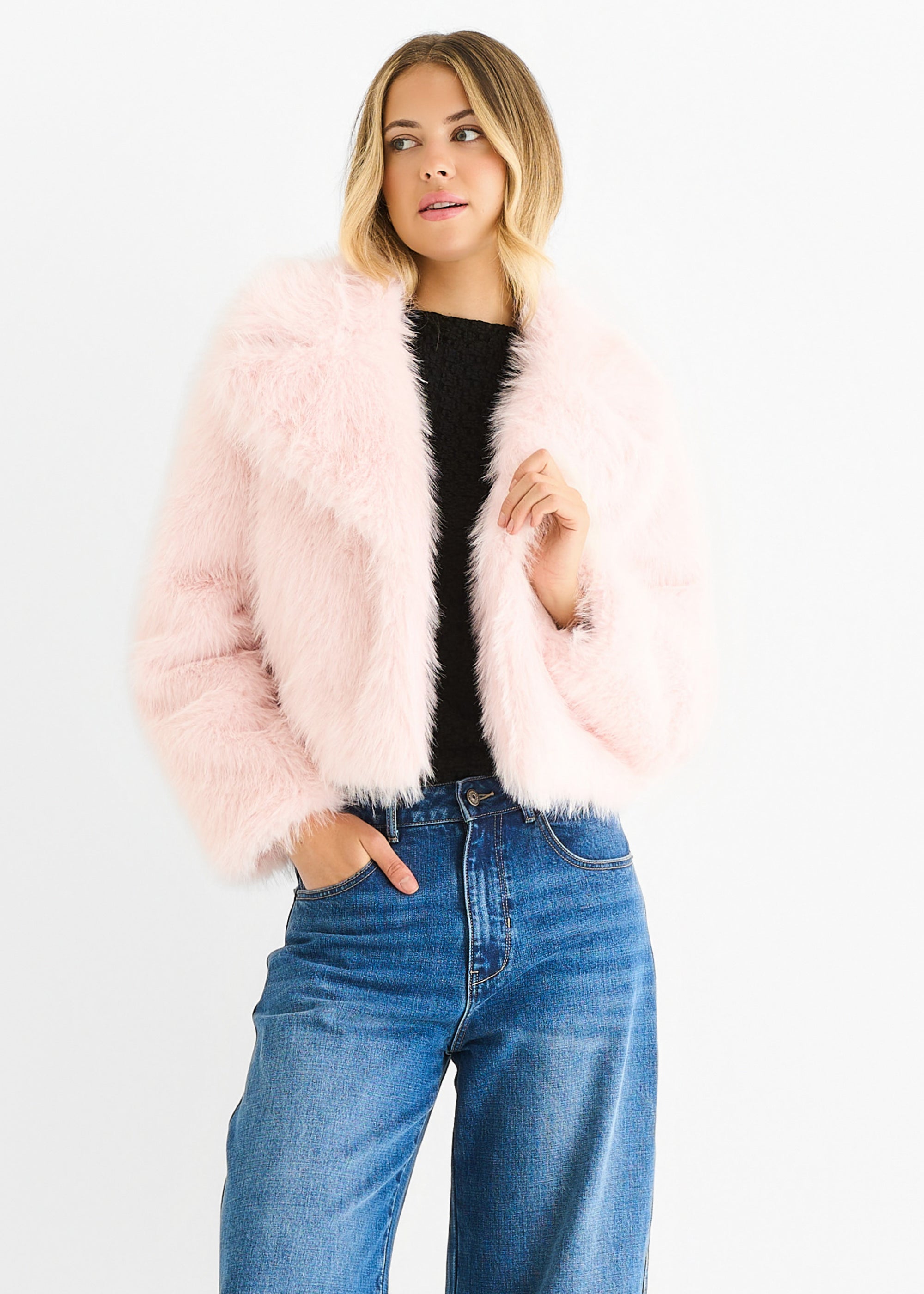 Pink Faux fur lapel Short jacket