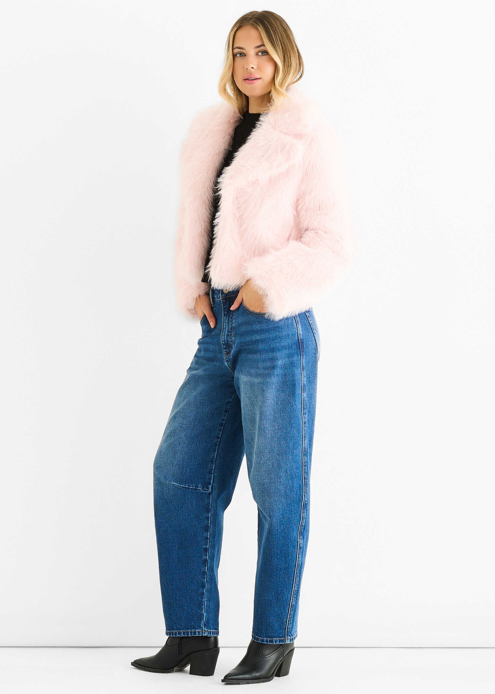 Pink Faux fur lapel Short jacket