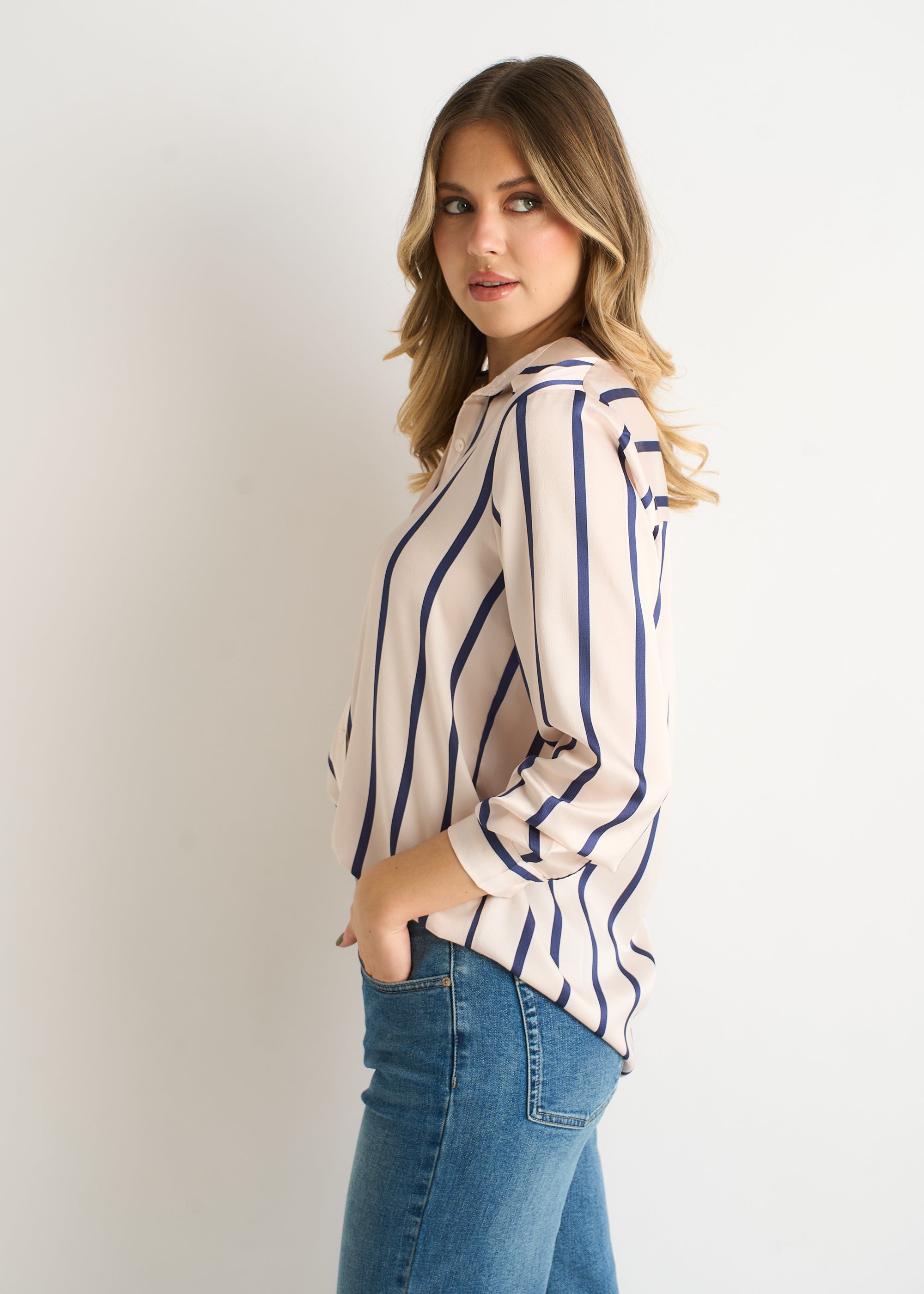 Navy Stripe Loose Fit Shirt