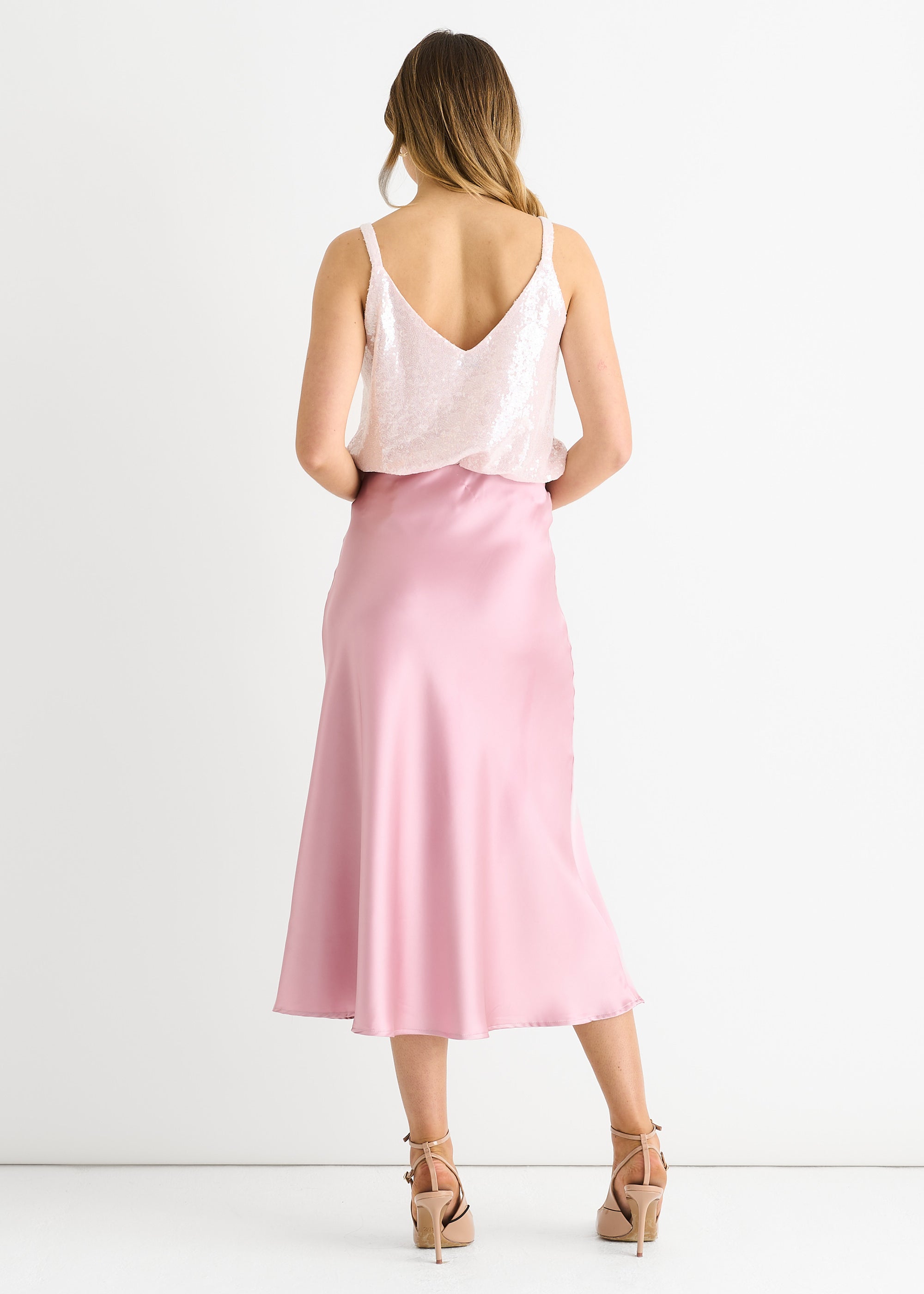 Champagne Sequin V Neck Cami Top