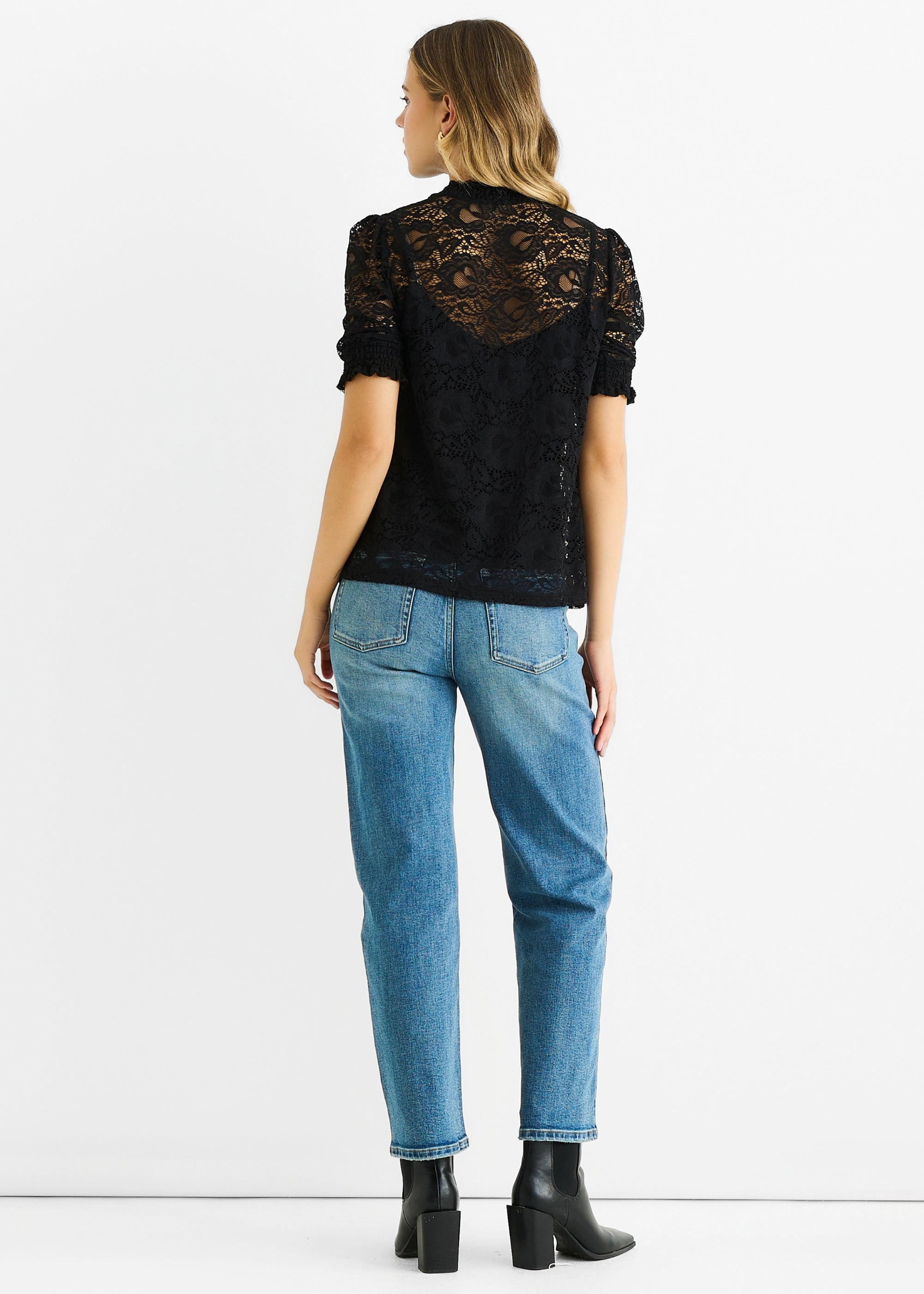 Black High Neck Lace Loose Fit Blouse