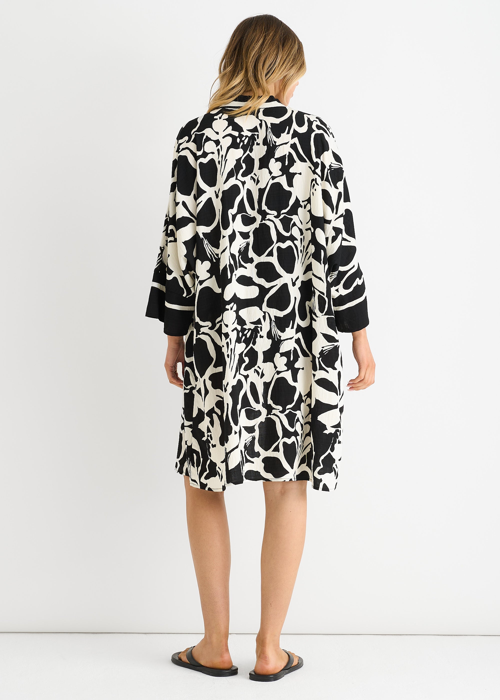 Black Summer Border Printed Beach Kimono