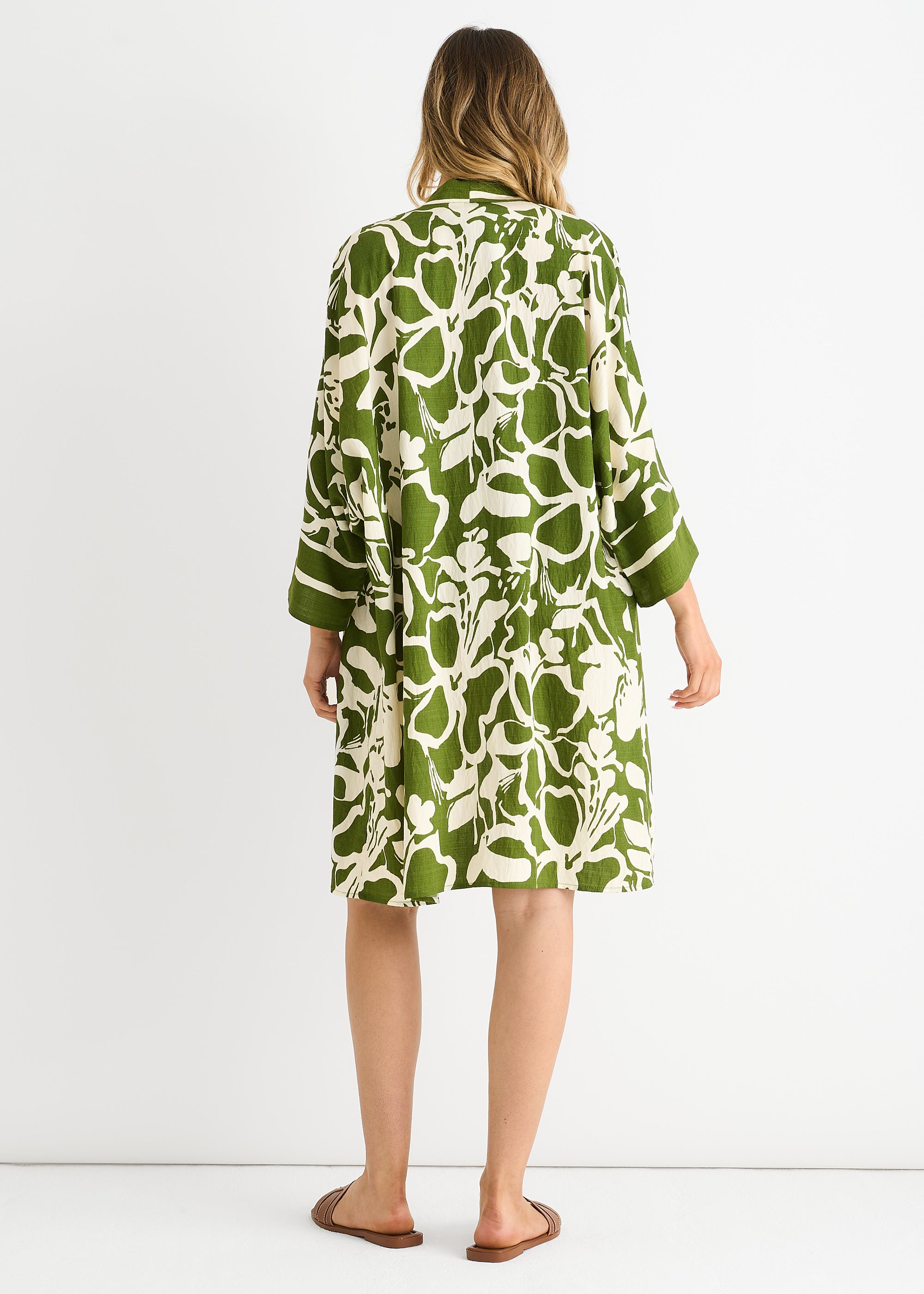 Green Summer Border Printed Beach Kimono