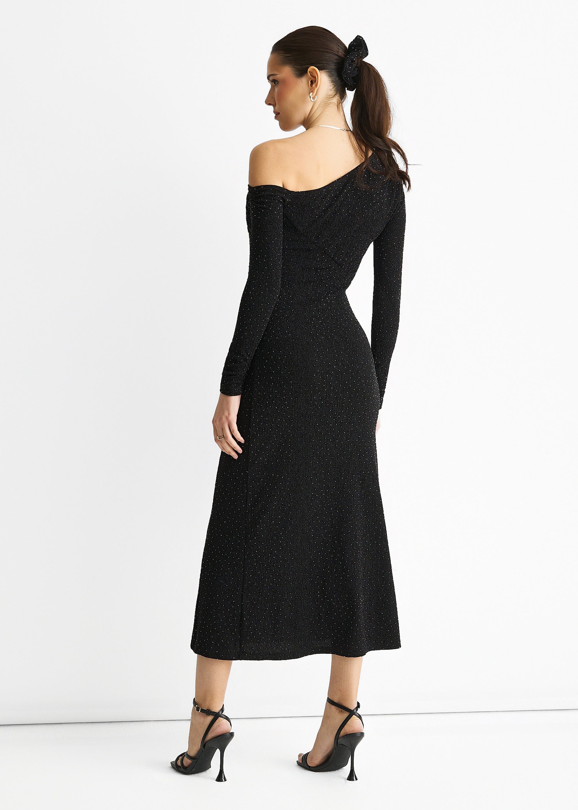 Black Hot Fix Studded Jersey Midi Dress