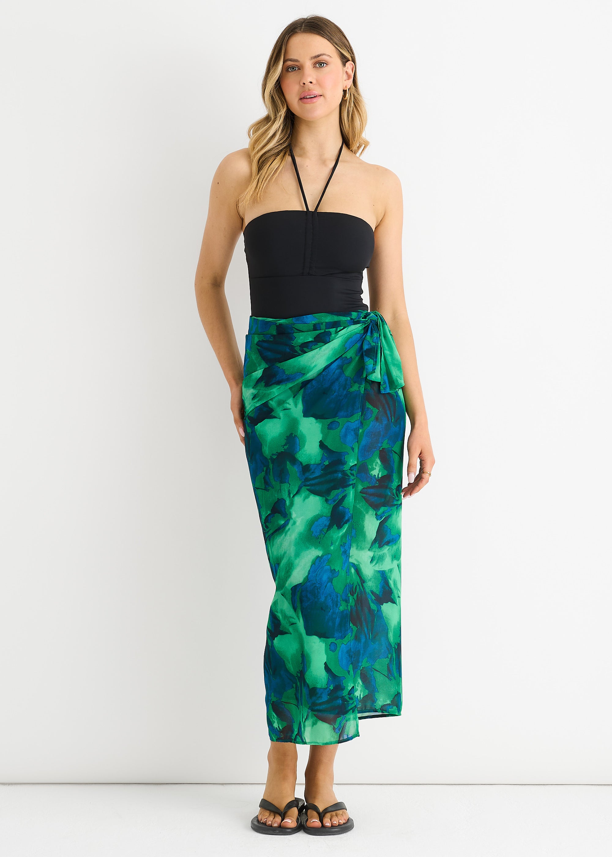 Green Watercolour Floral Multiway Beach Sarong