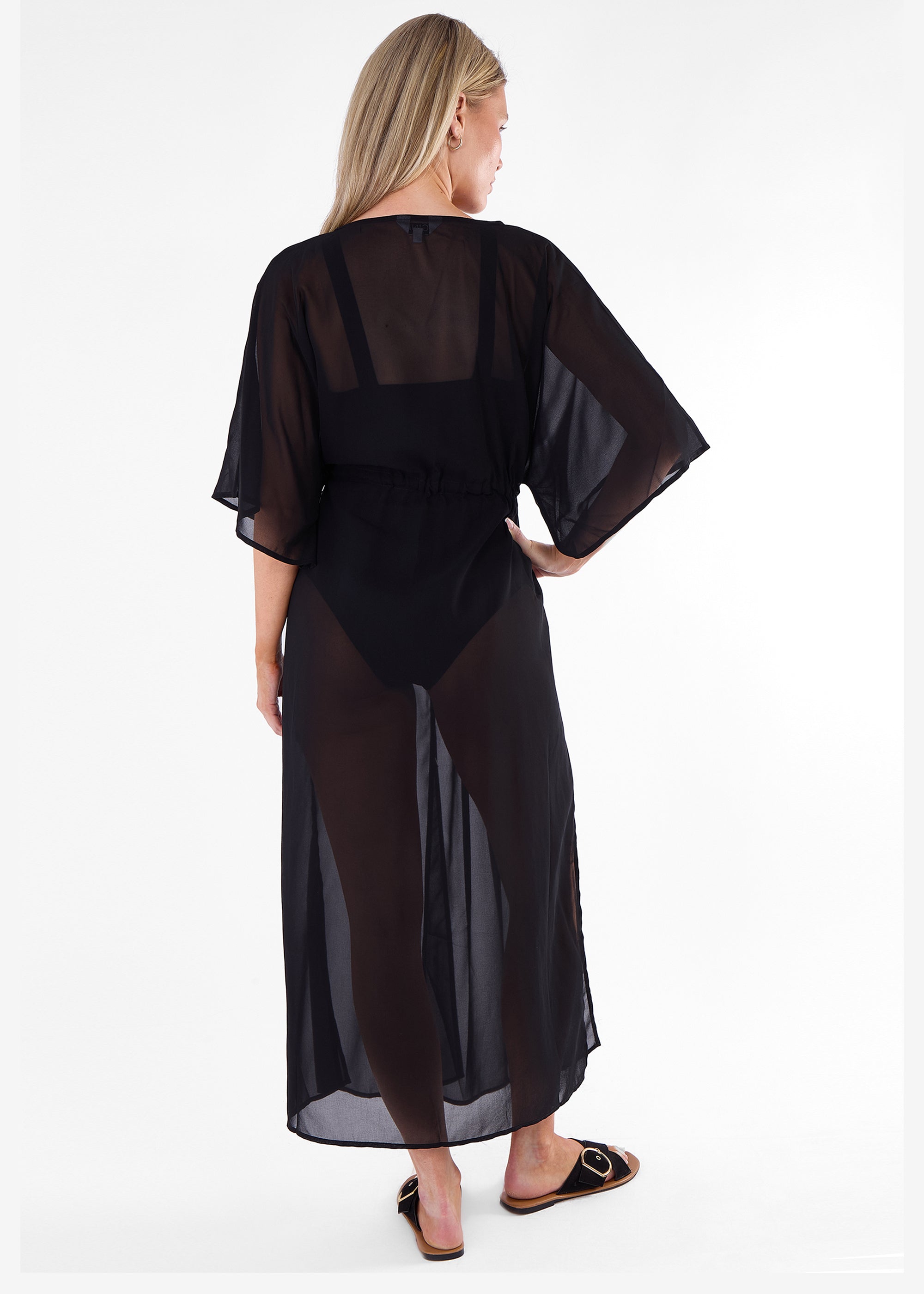 Black Flowy Open Front Beach Cover Kimono