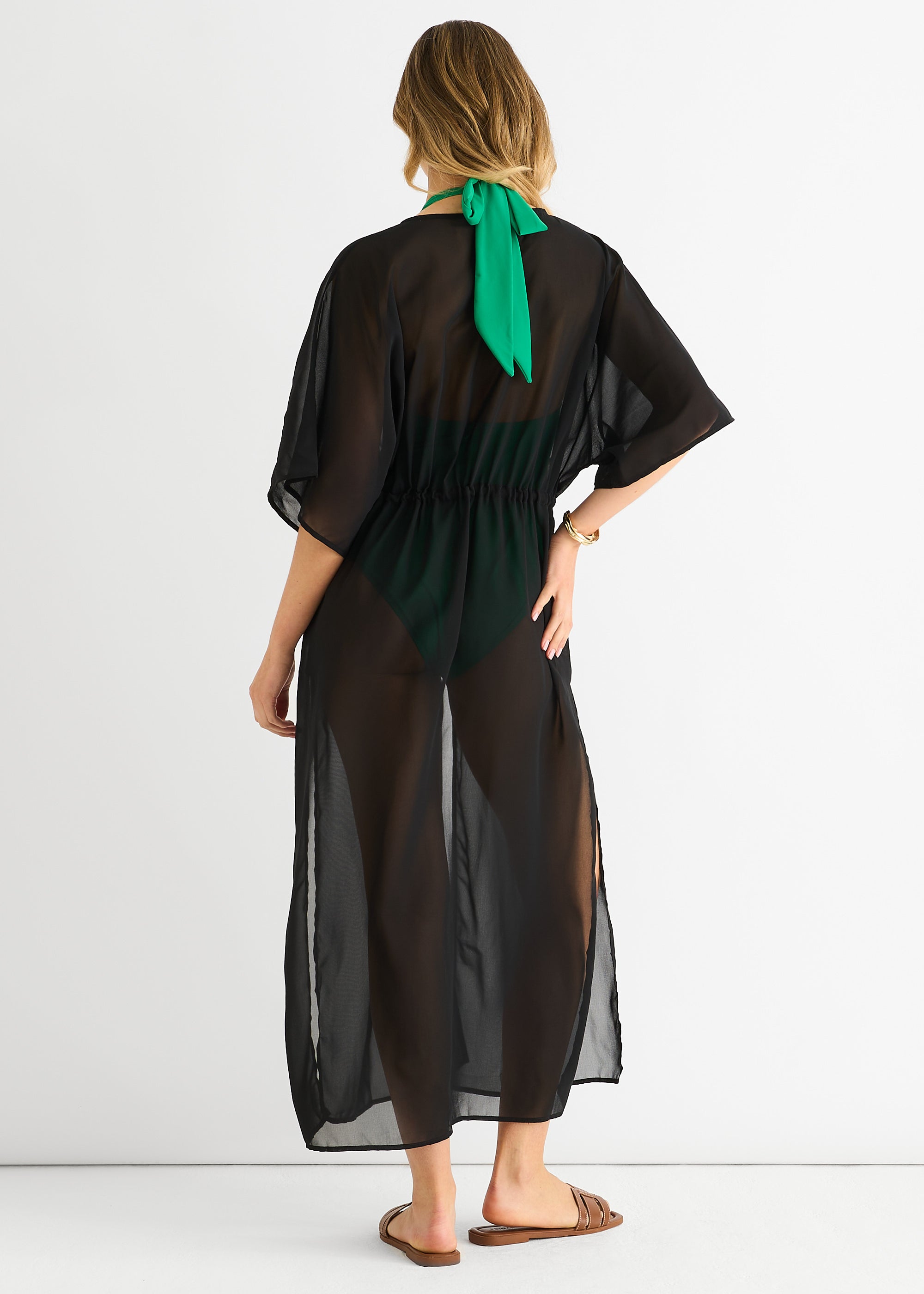 Black Flowy Open Front Beach Cover Kimono