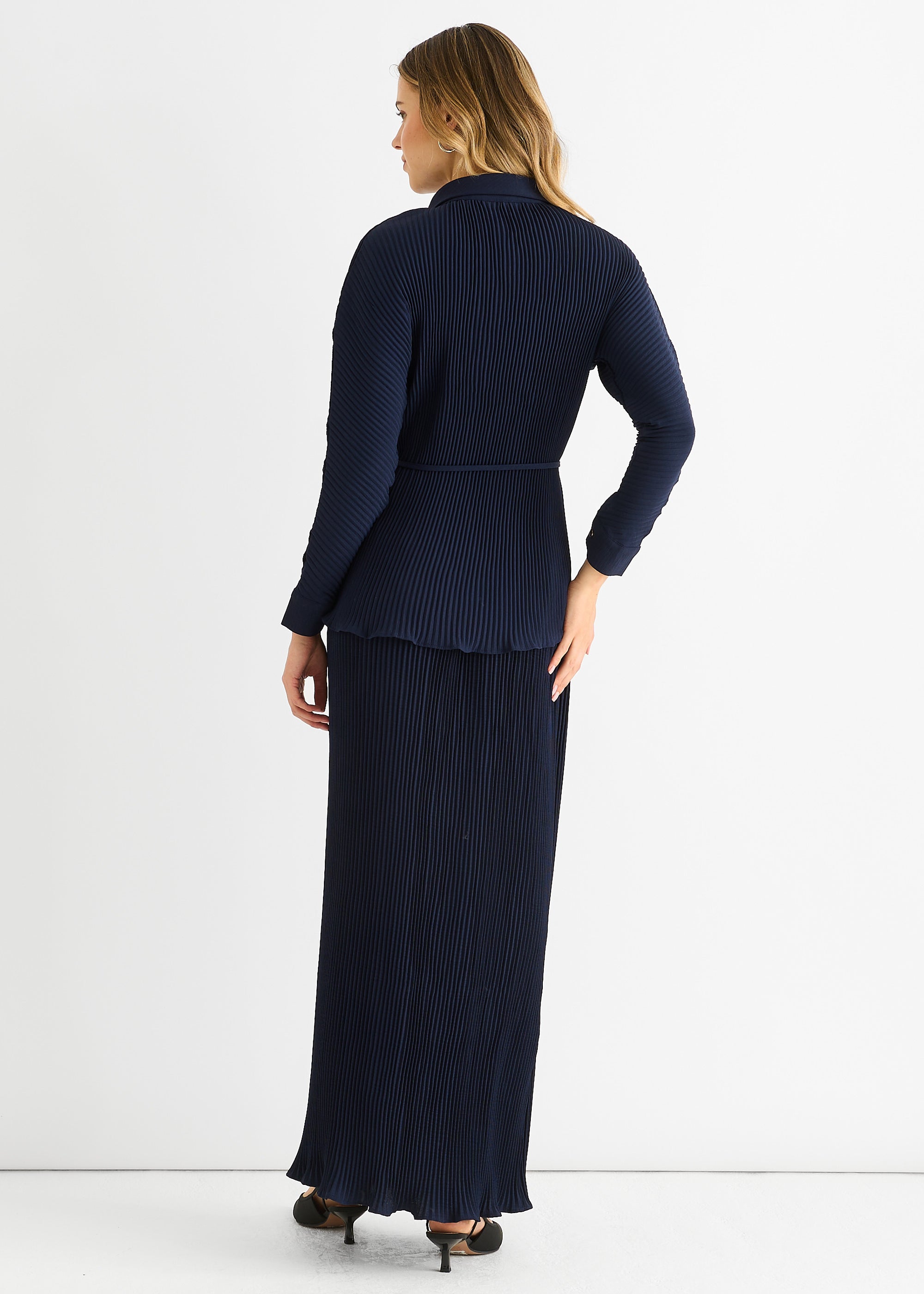 Navy Plisse Button Through Shirt
