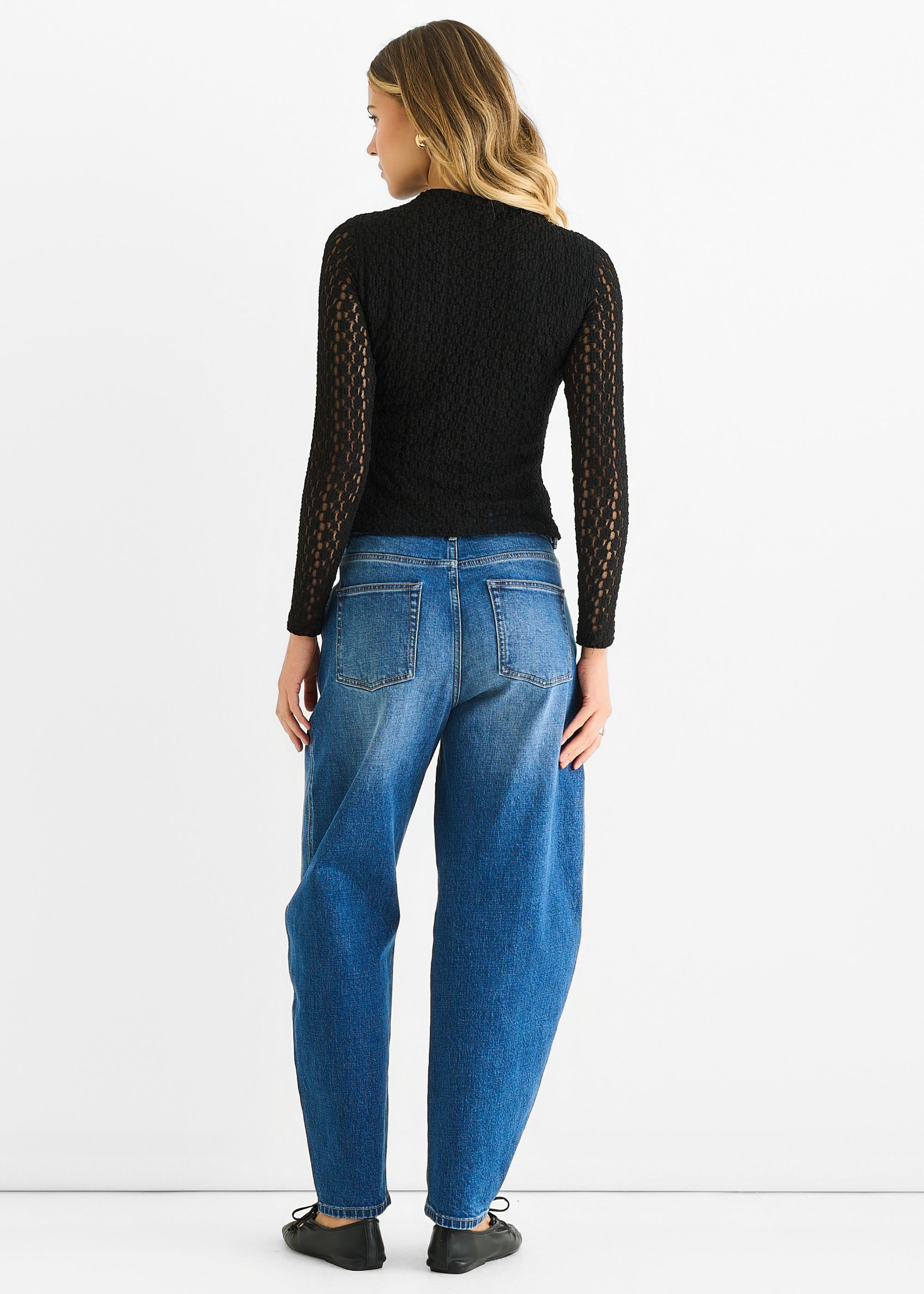 Blue Mid Rise Barrel Leg Jeans