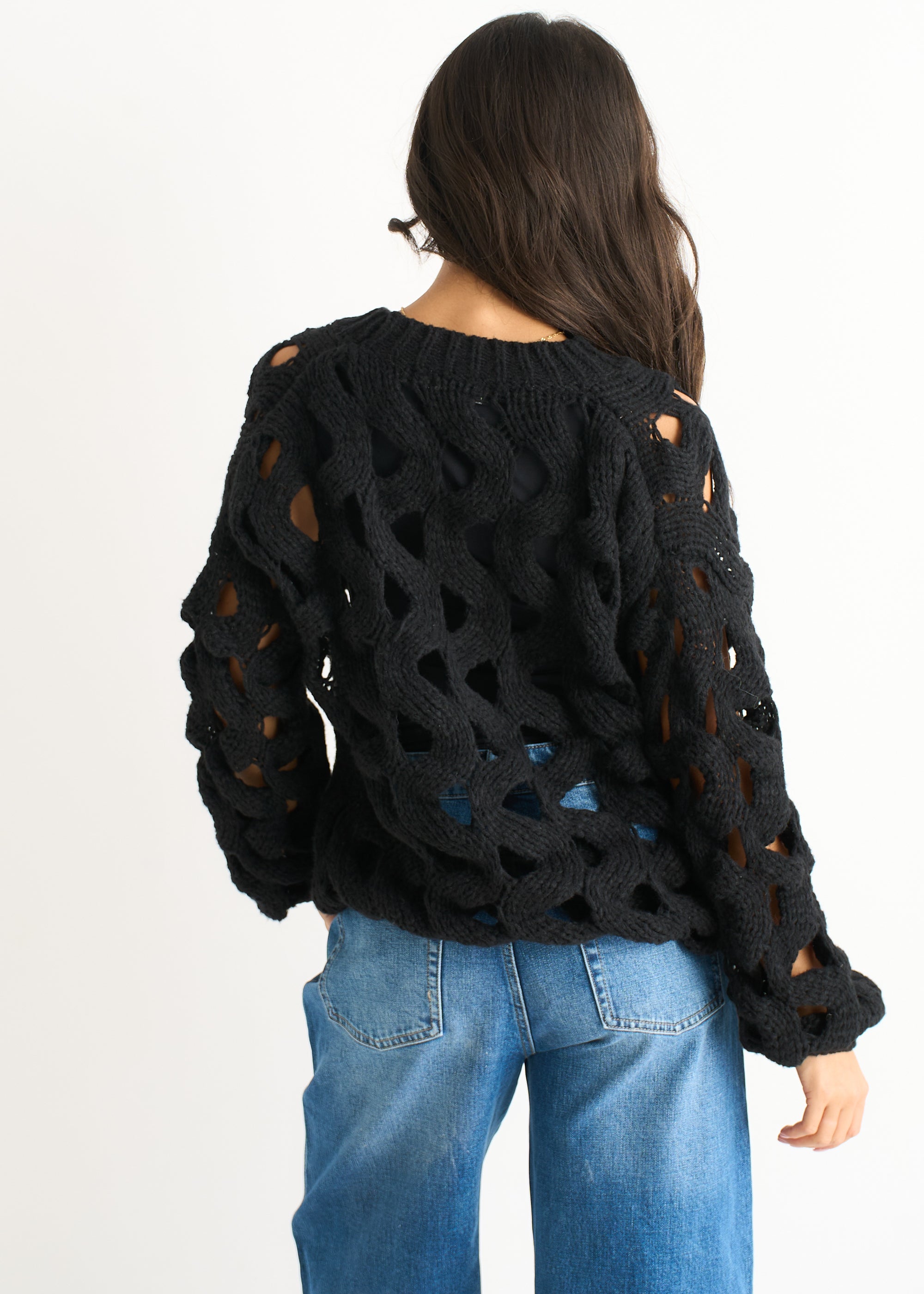 Black Hollow Chunky Knit Cardigan