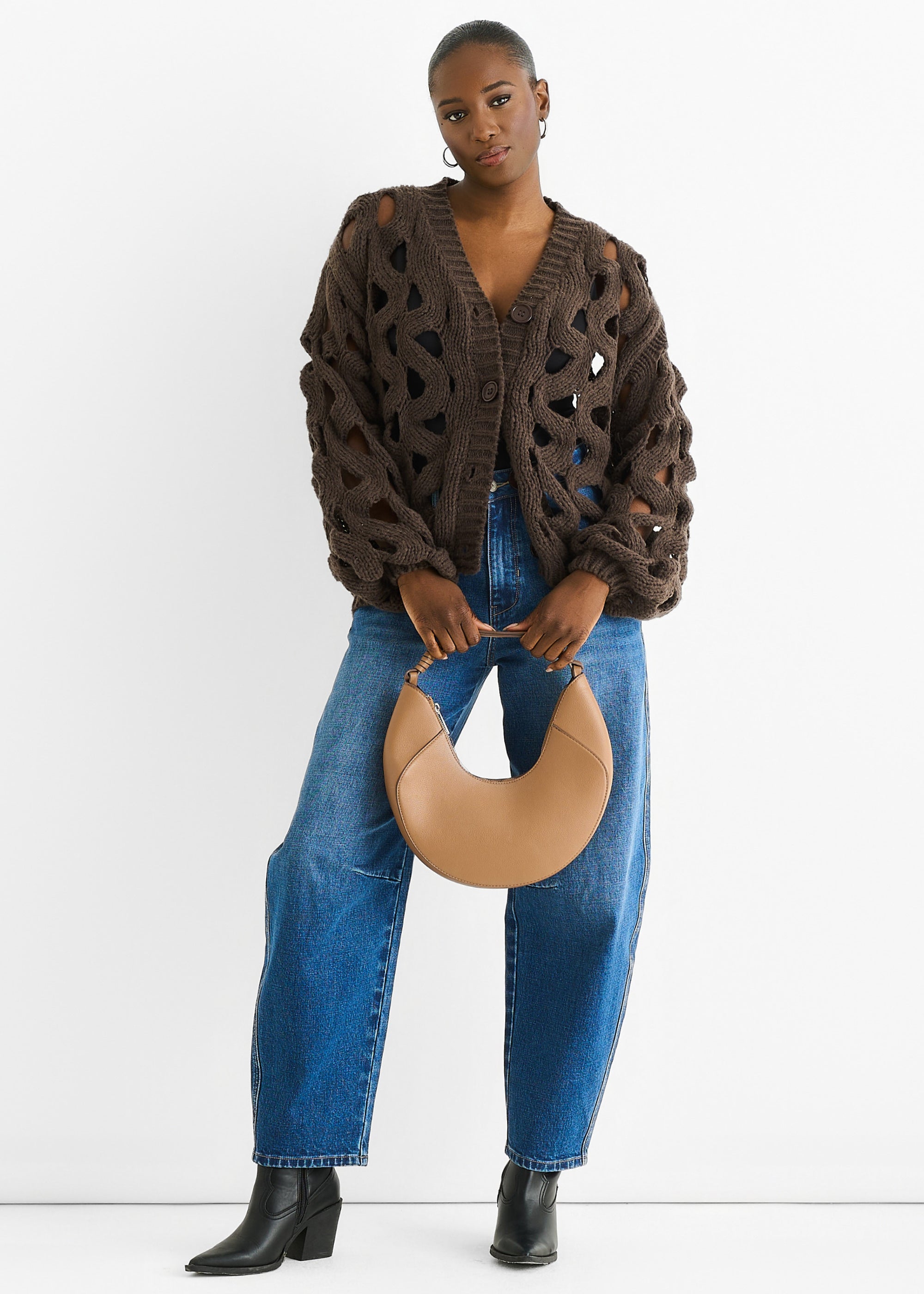 Chocolate Hollow Chunky Knit Cardigan