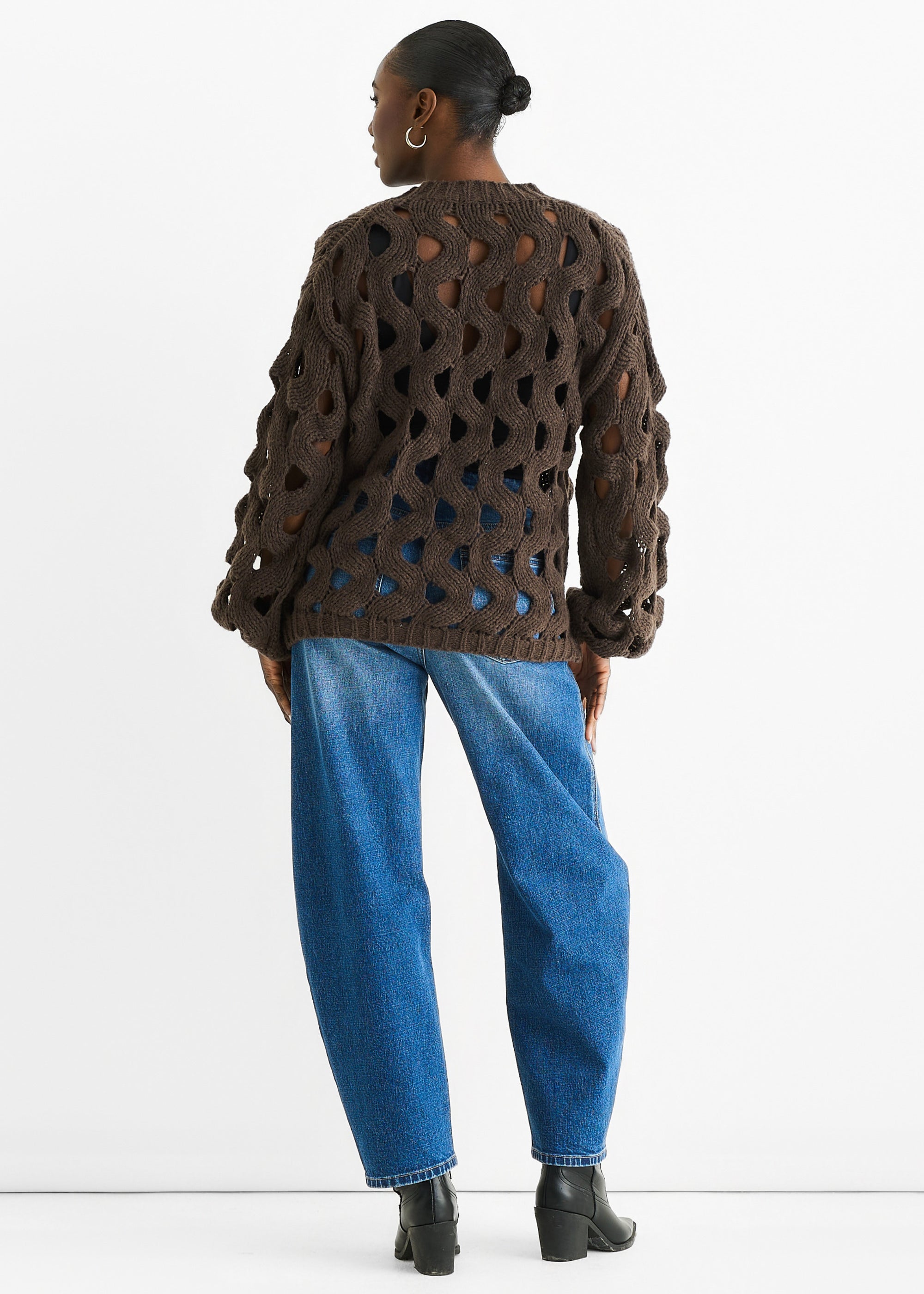 Chocolate Hollow Chunky Knit Cardigan