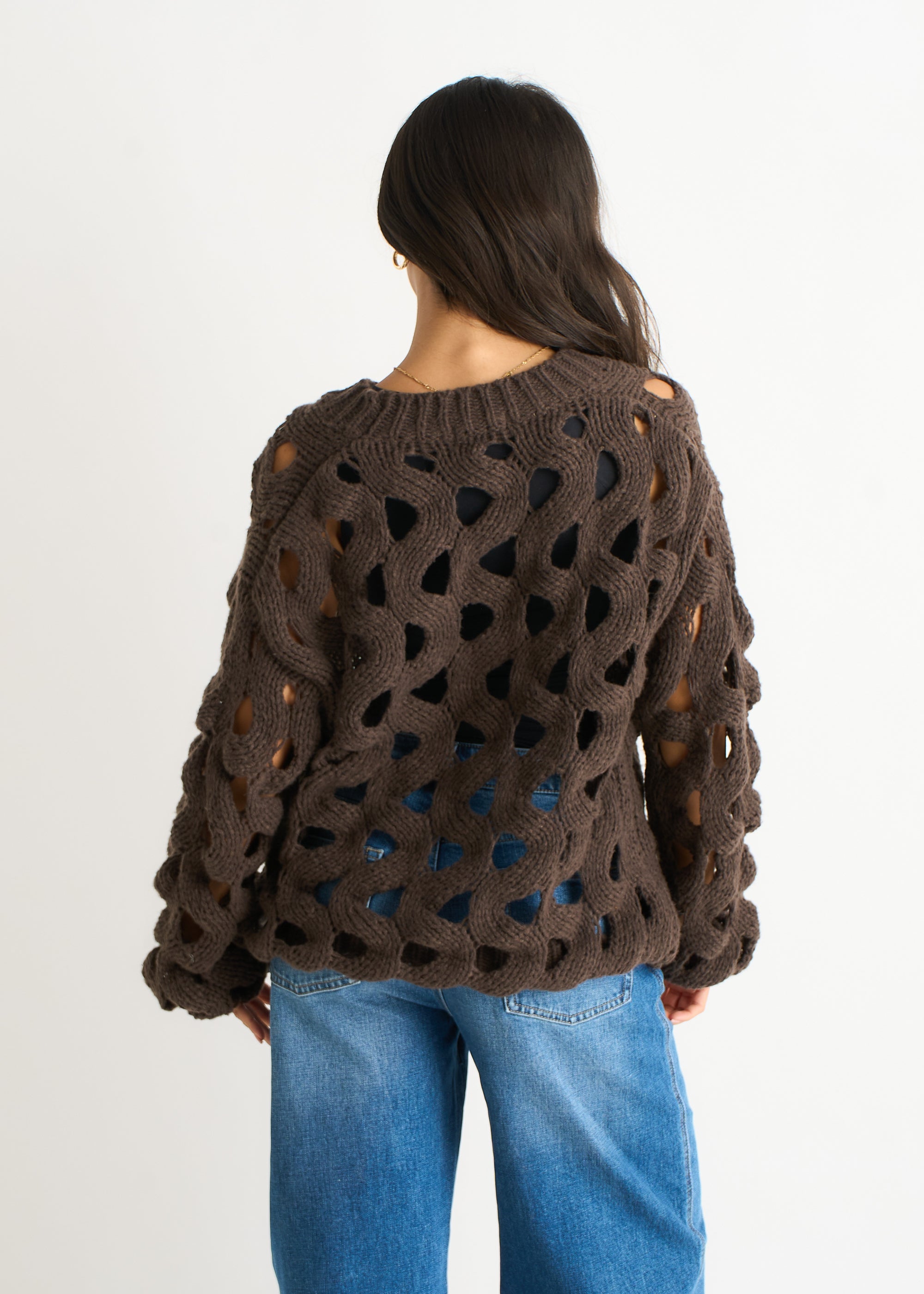 Chocolate Hollow Chunky Knit Cardigan