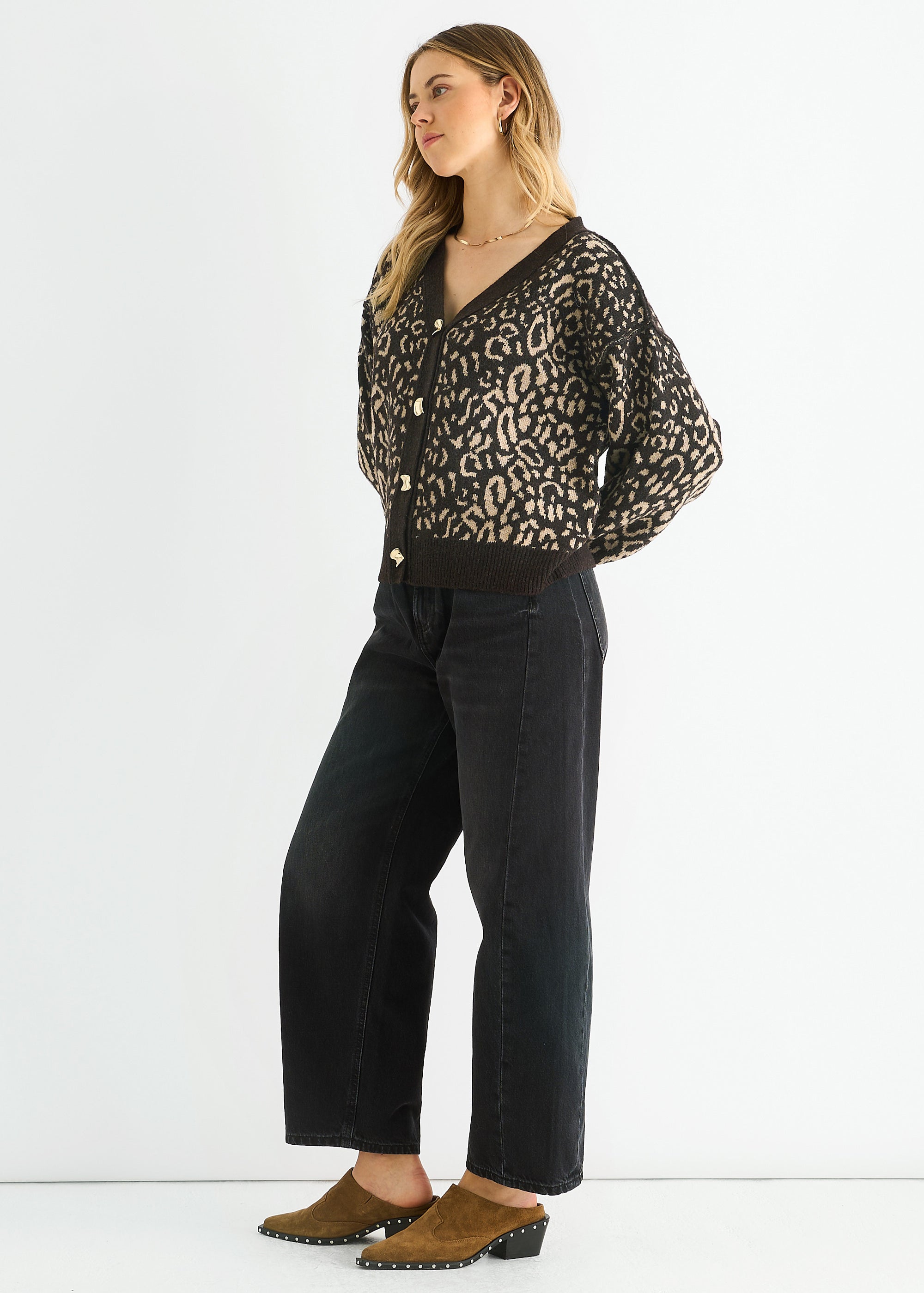 Chocolate Animal Print Wool Mix Cardigan Look Jumper