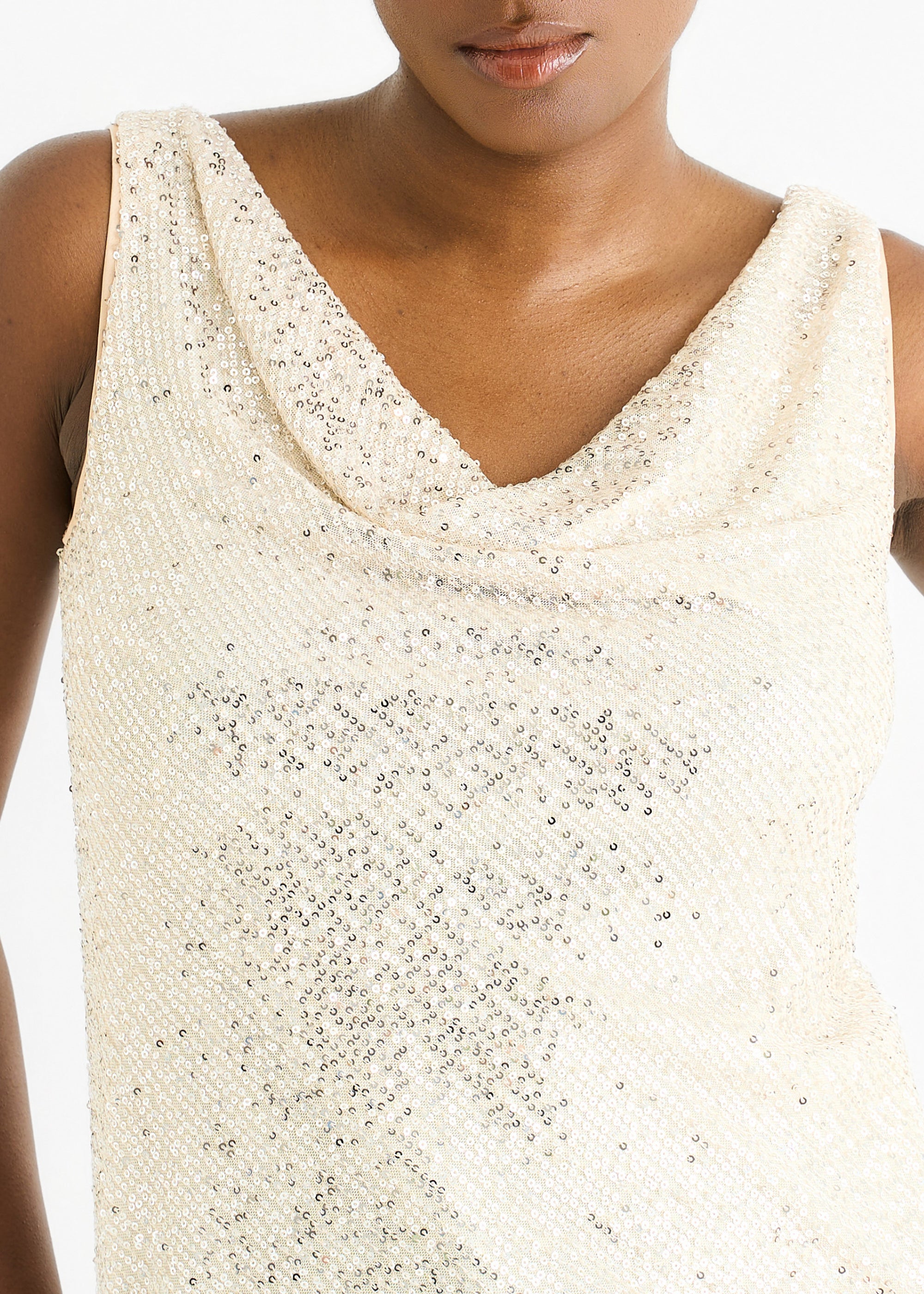 Champagne Sequin Cowl Neck Cami Top