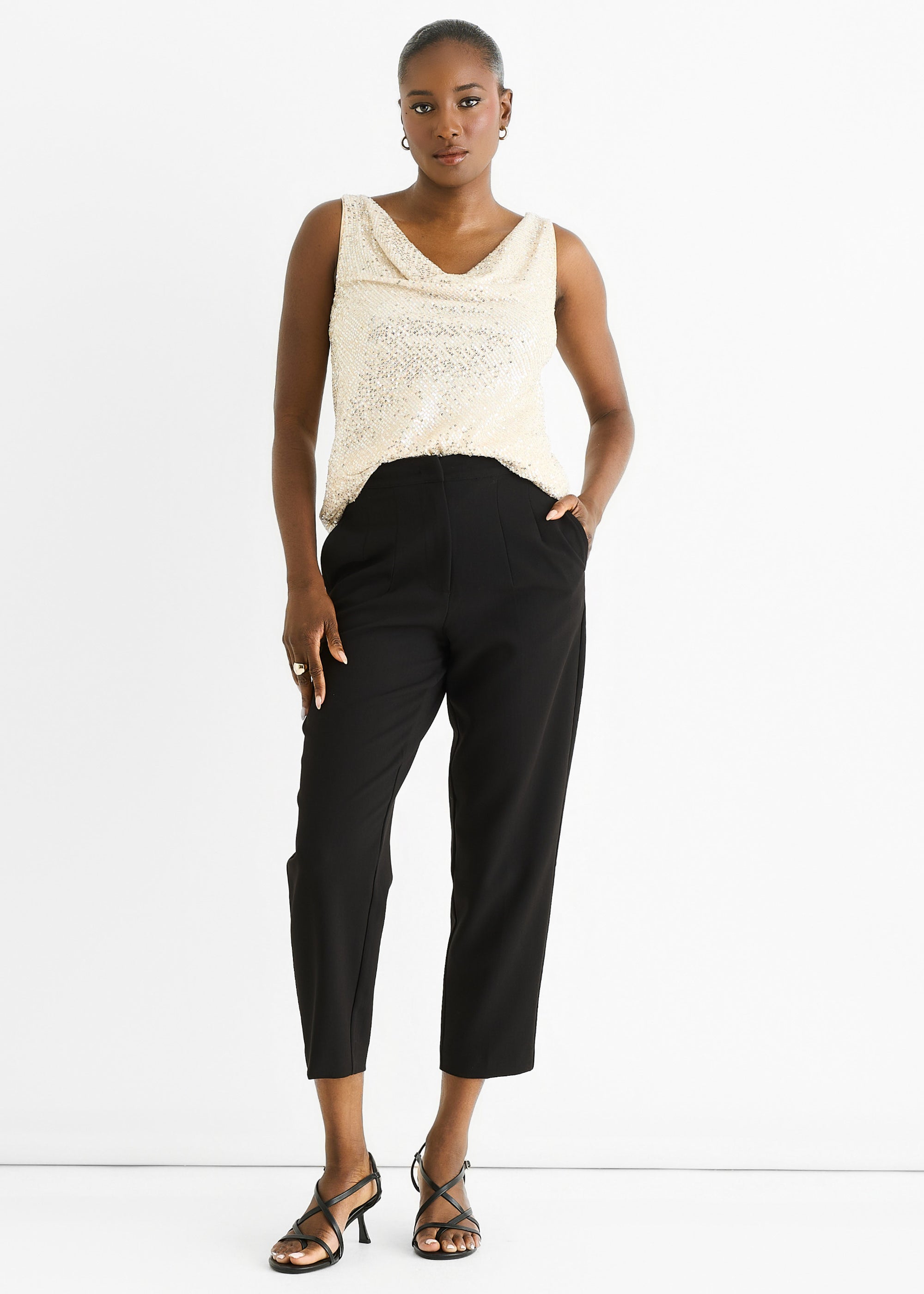 Champagne Sequin Cowl Neck Cami Top