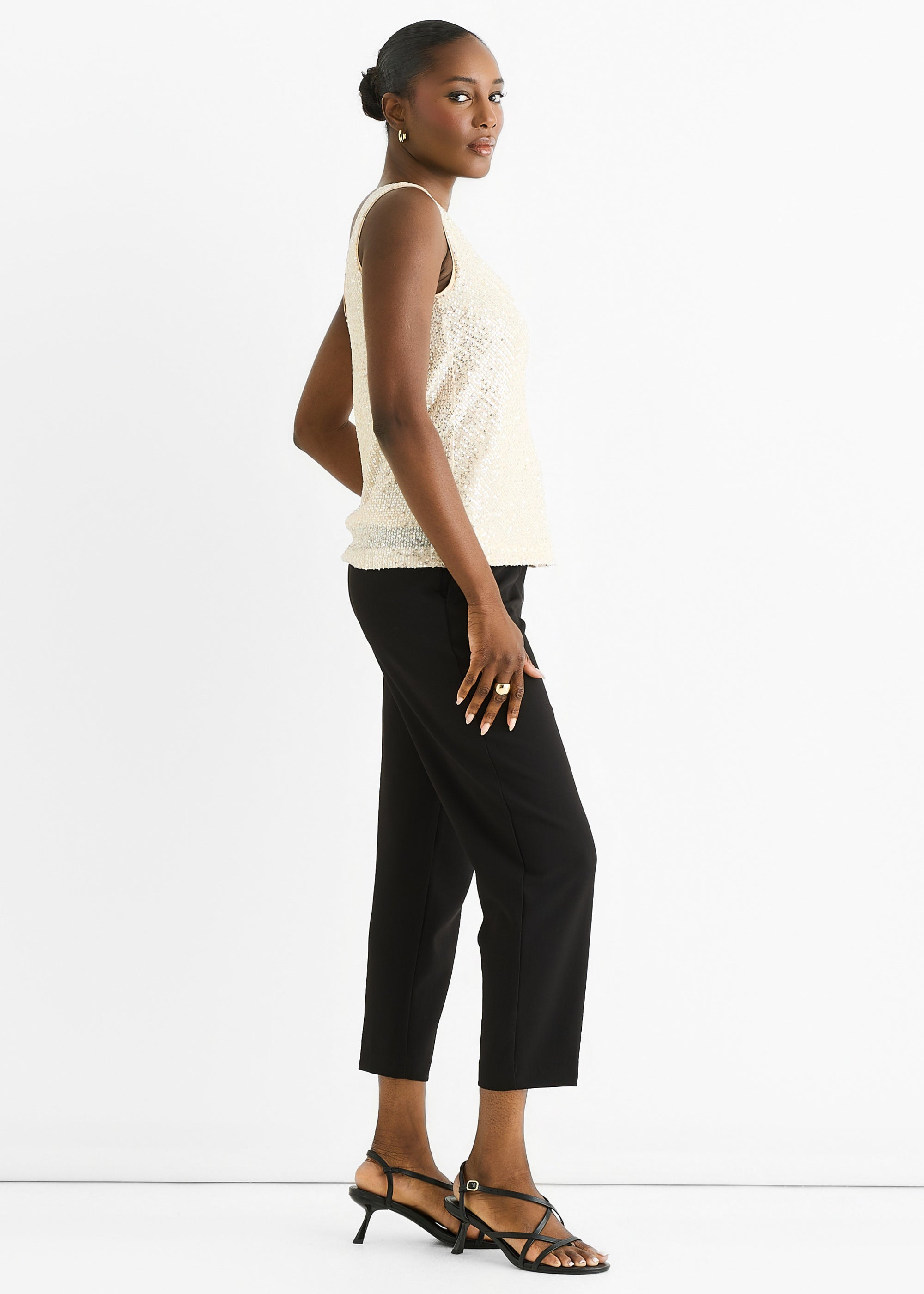 Champagne Sequin Cowl Neck Cami Top