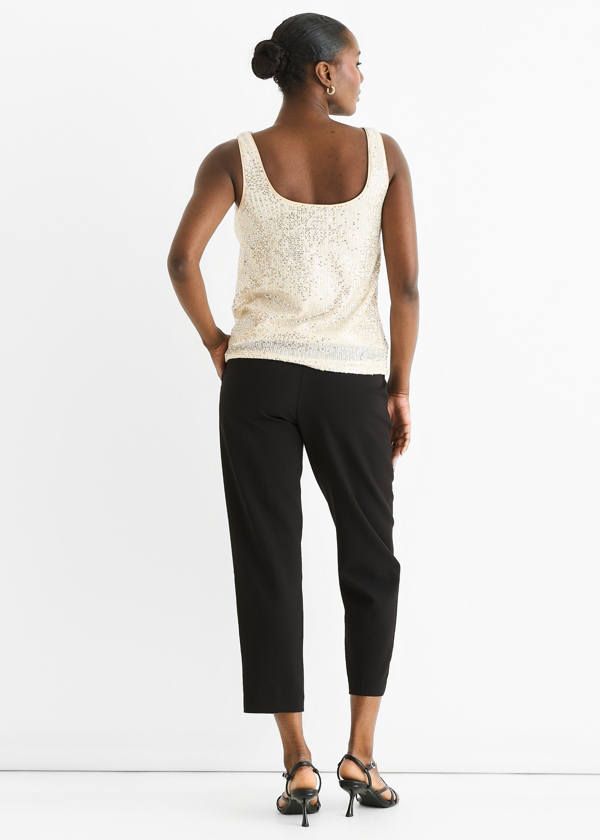 Champagne Sequin Cowl Neck Cami Top