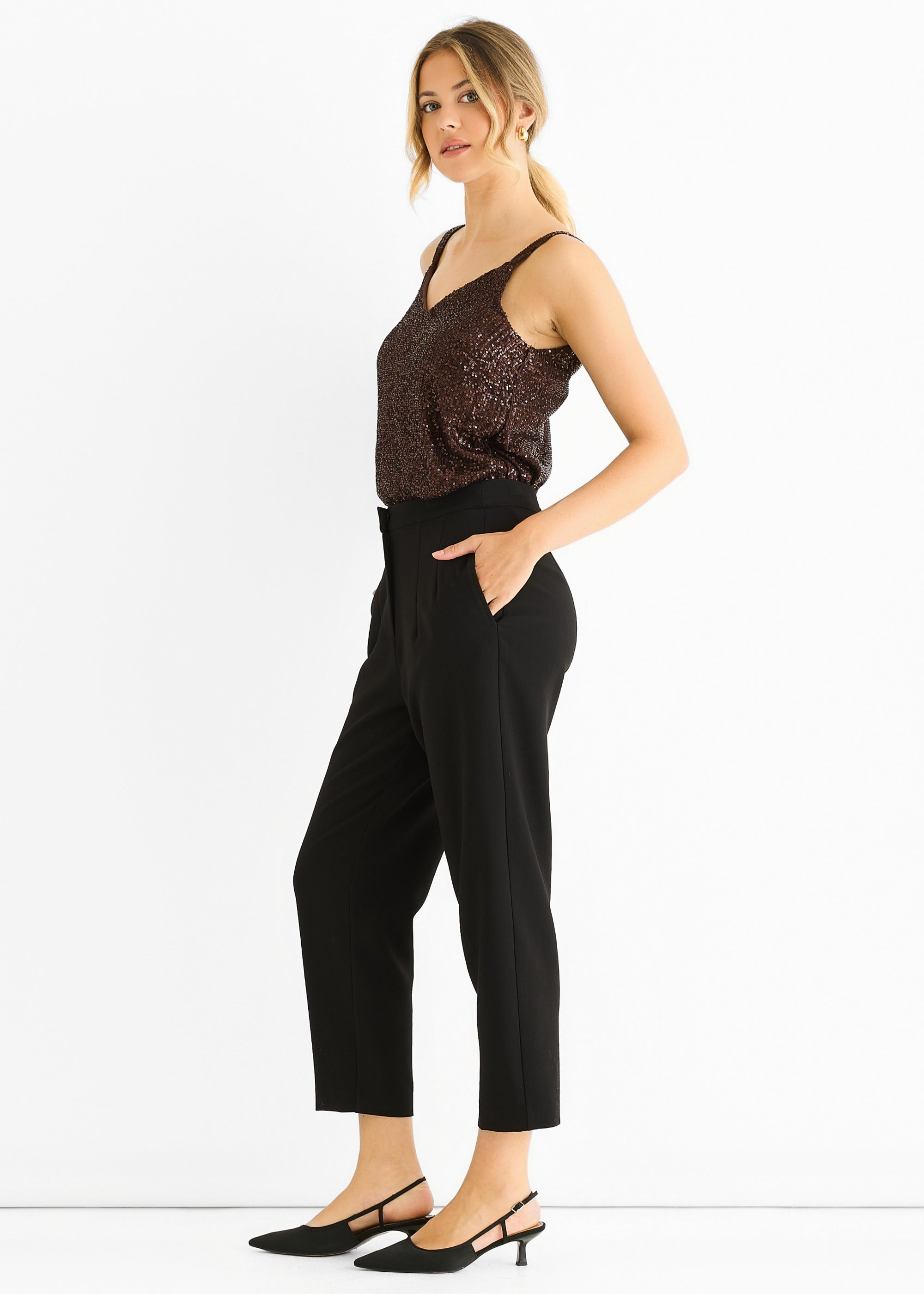 Black Ankle Grazer Cigarette Tailoring Trousers