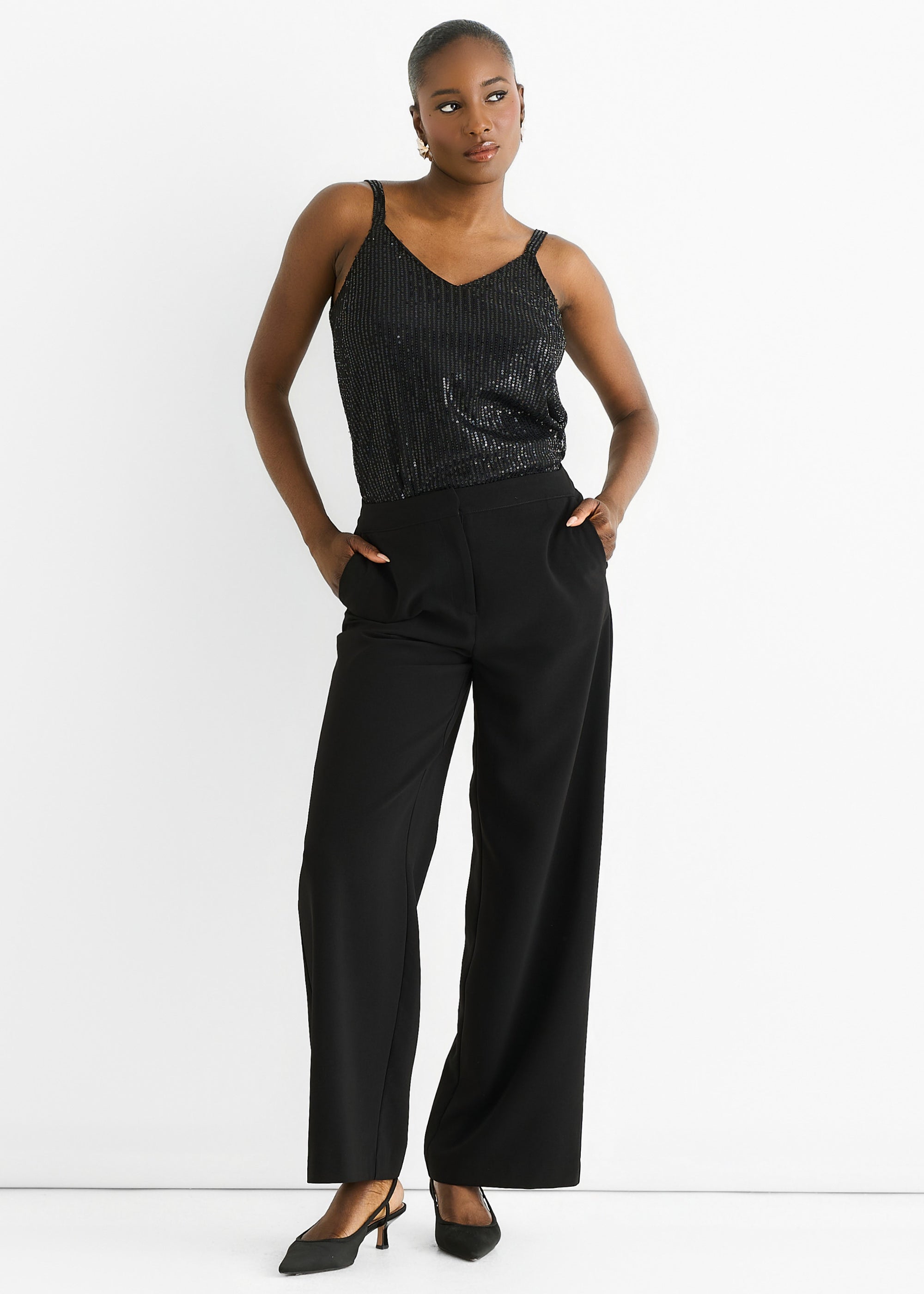 Black Wide Leg Tailoring Trousers