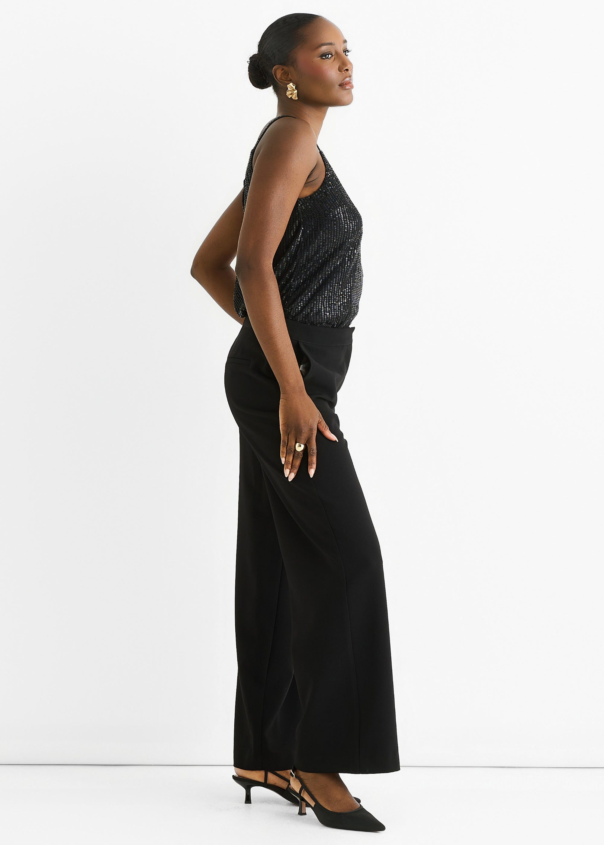 Black Wide Leg Tailoring Trousers