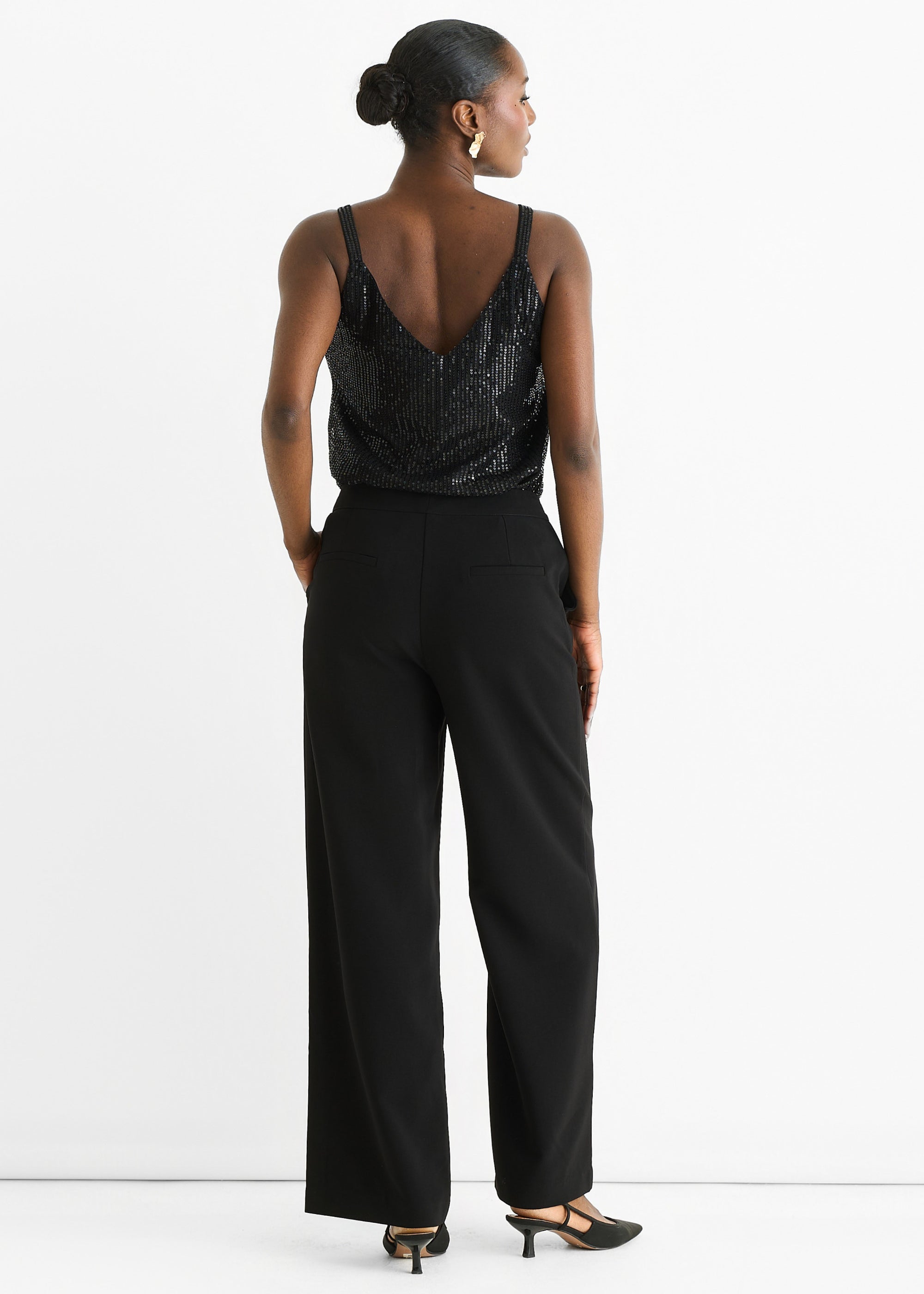 Black Wide Leg Tailoring Trousers