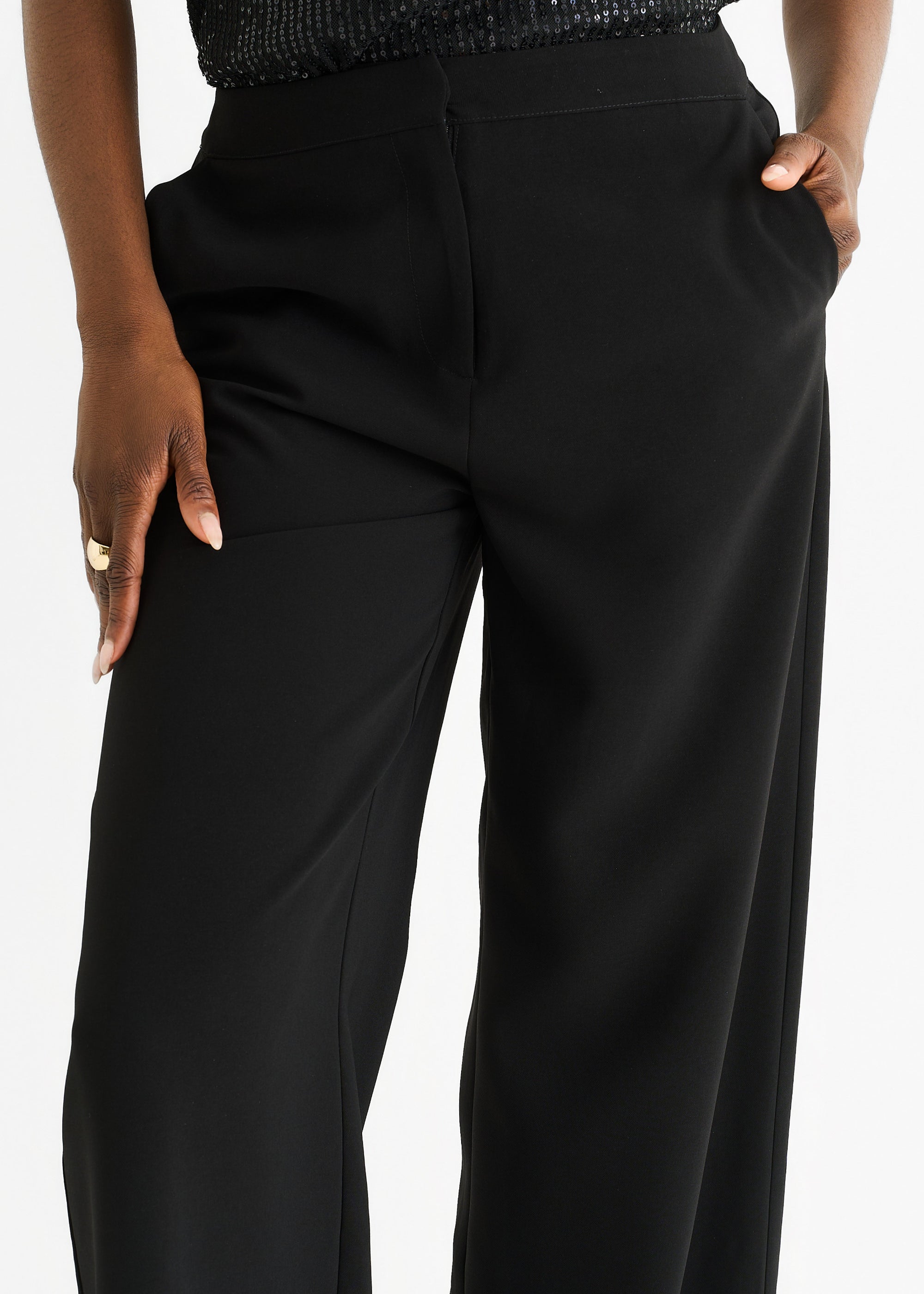 Black Wide Leg Tailoring Trousers