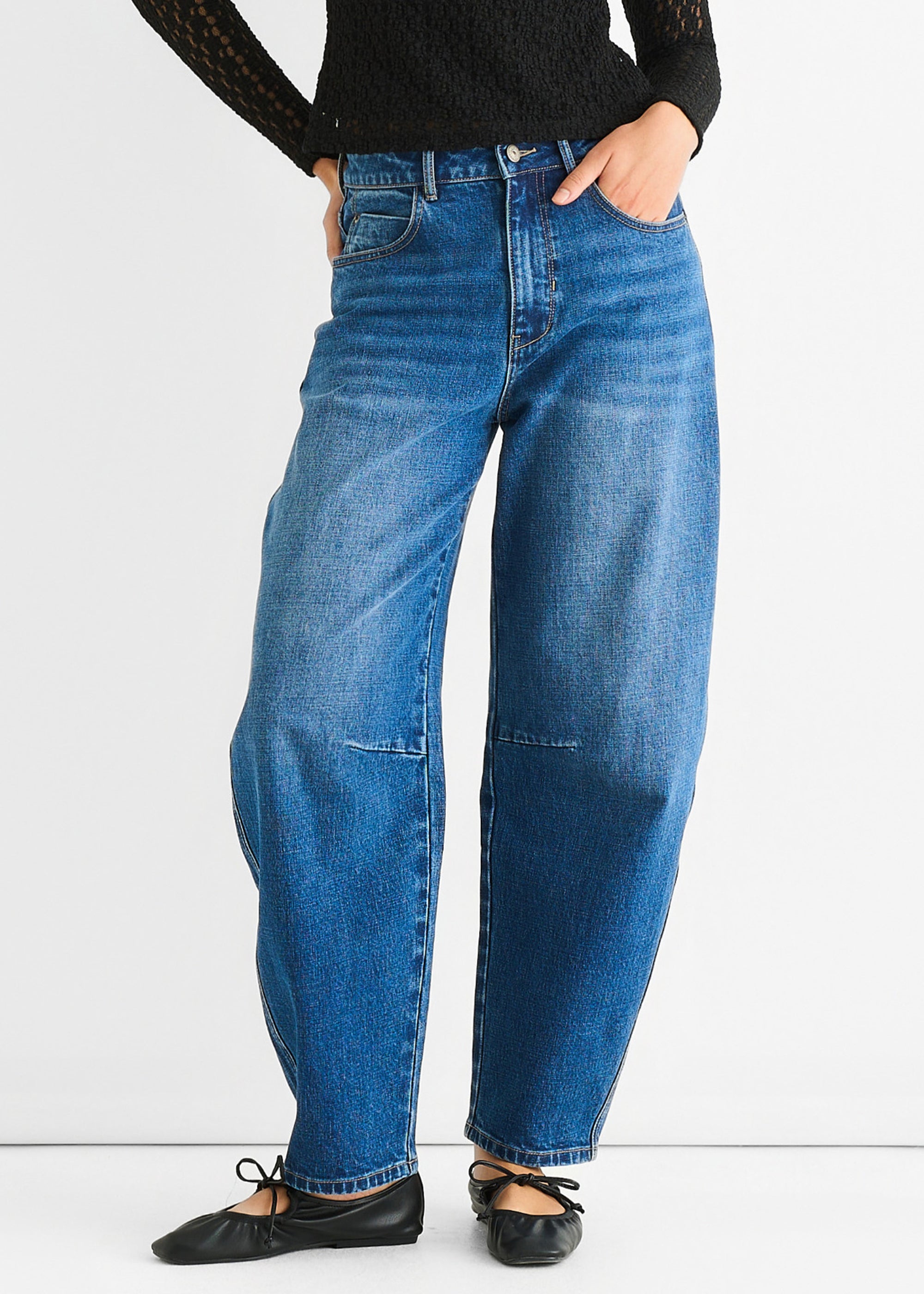 Blue Mid Rise Barrel Leg Jeans