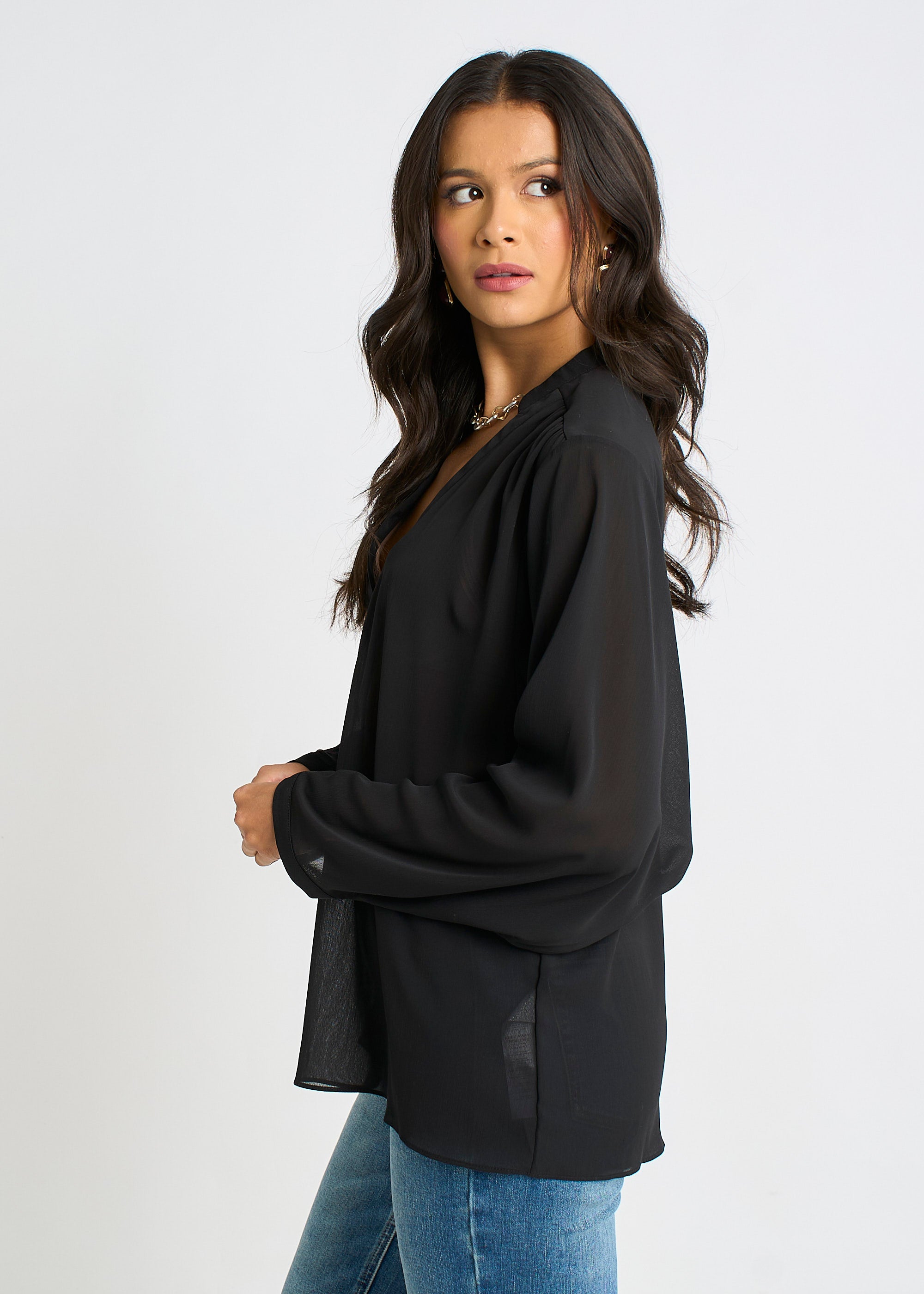 Black Textured Chiffon Oversized Blouse