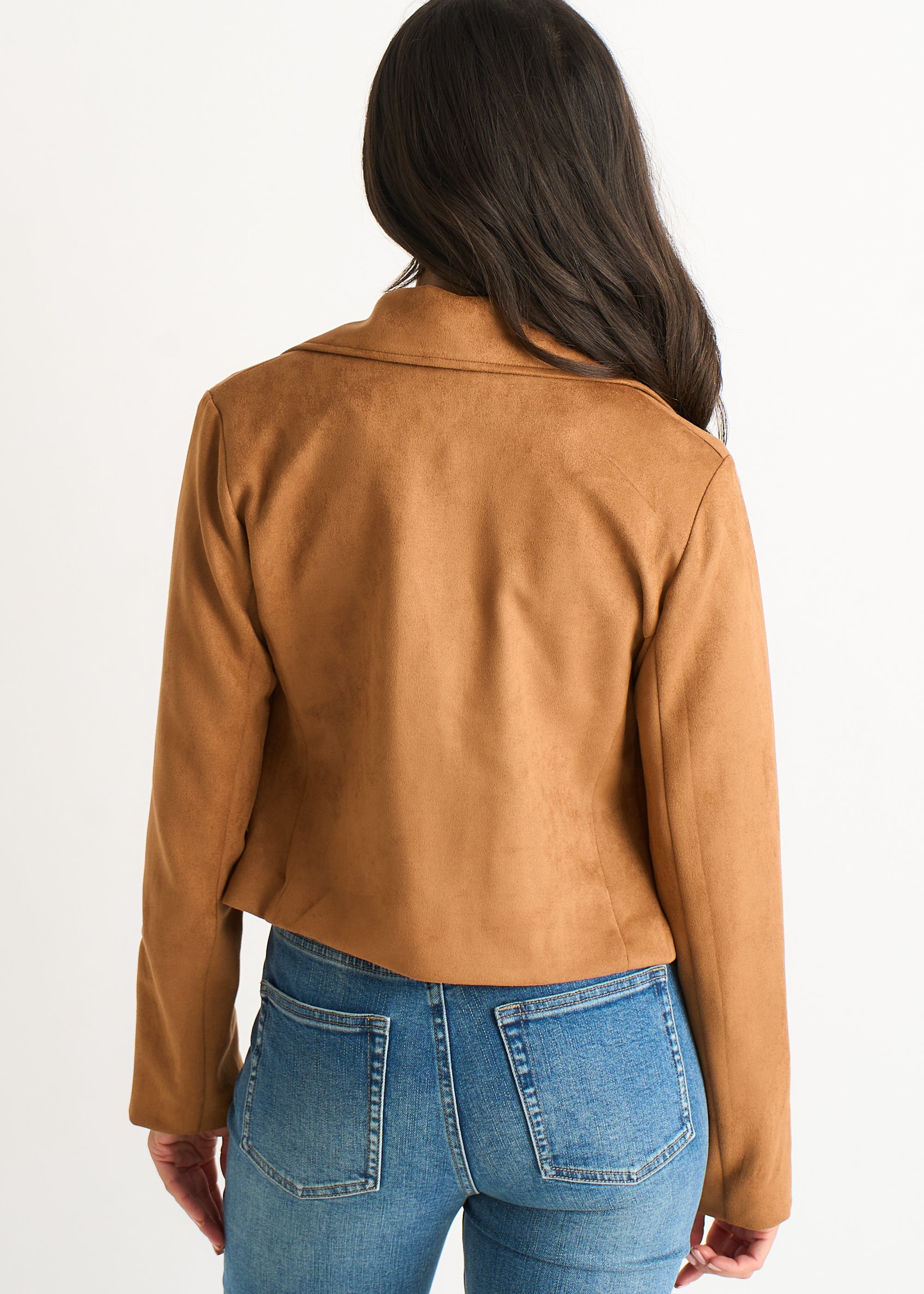 Brown Faux Suede Biker Jacket
