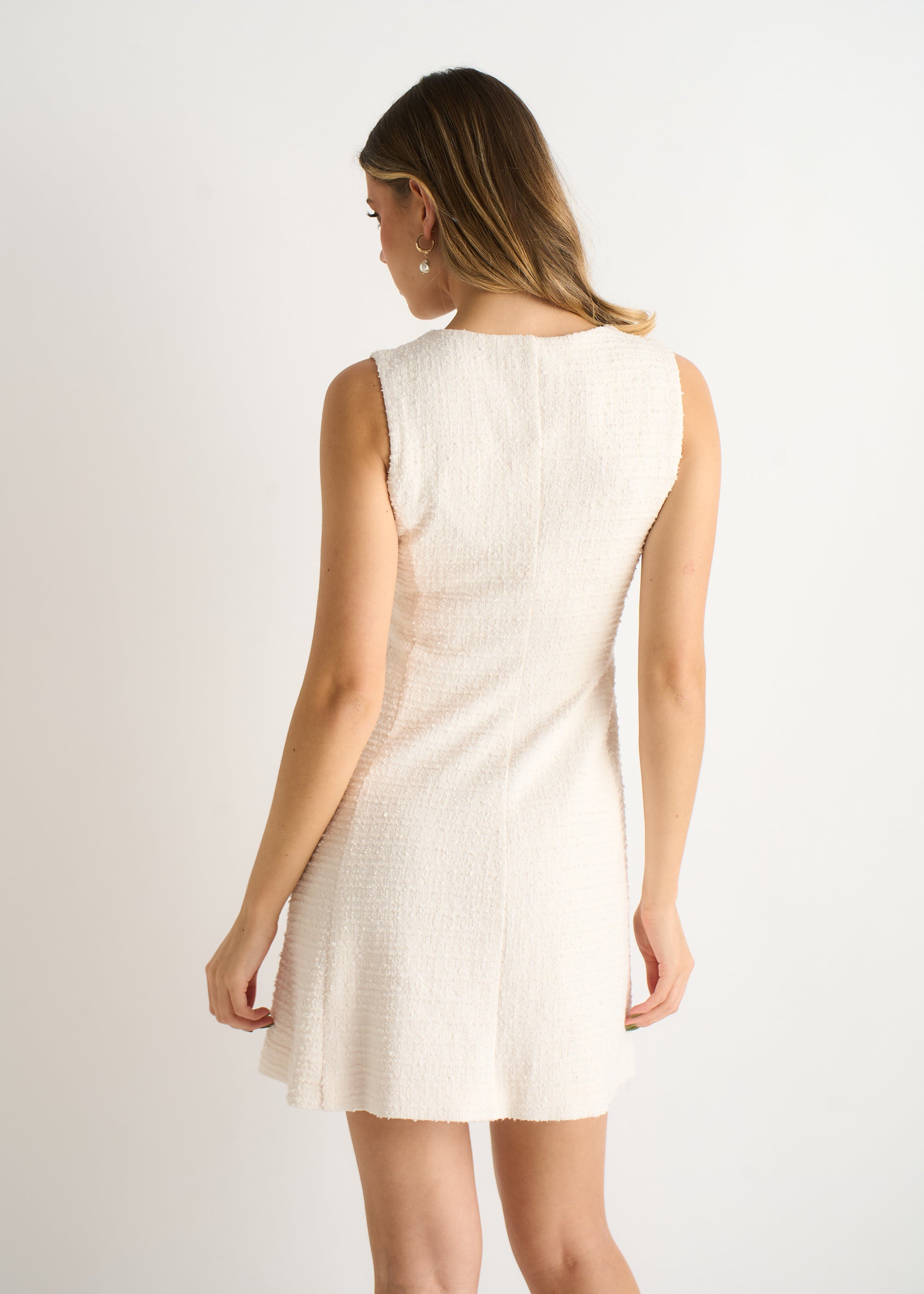 Cream Boucle Button Through Mini Dress